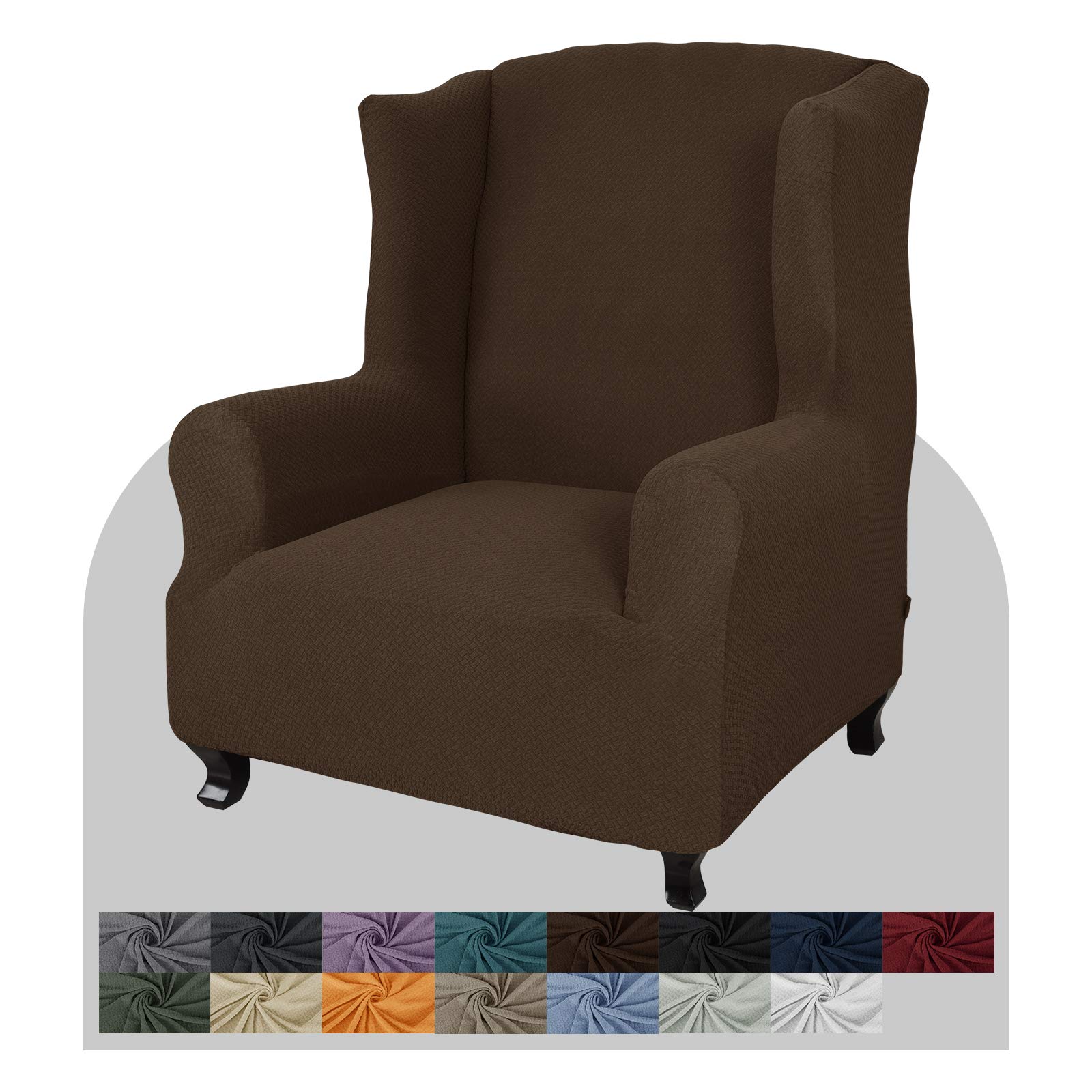 JIVINER Super Stretch Wingback Chair Slipcover - 1-Piece Soft Spandex Jacquard Cover for Living Room Chairs with Foam Rods (Dark Coffee) - Perfect for Home Decor, Sofa Protection & Easy Cleaning