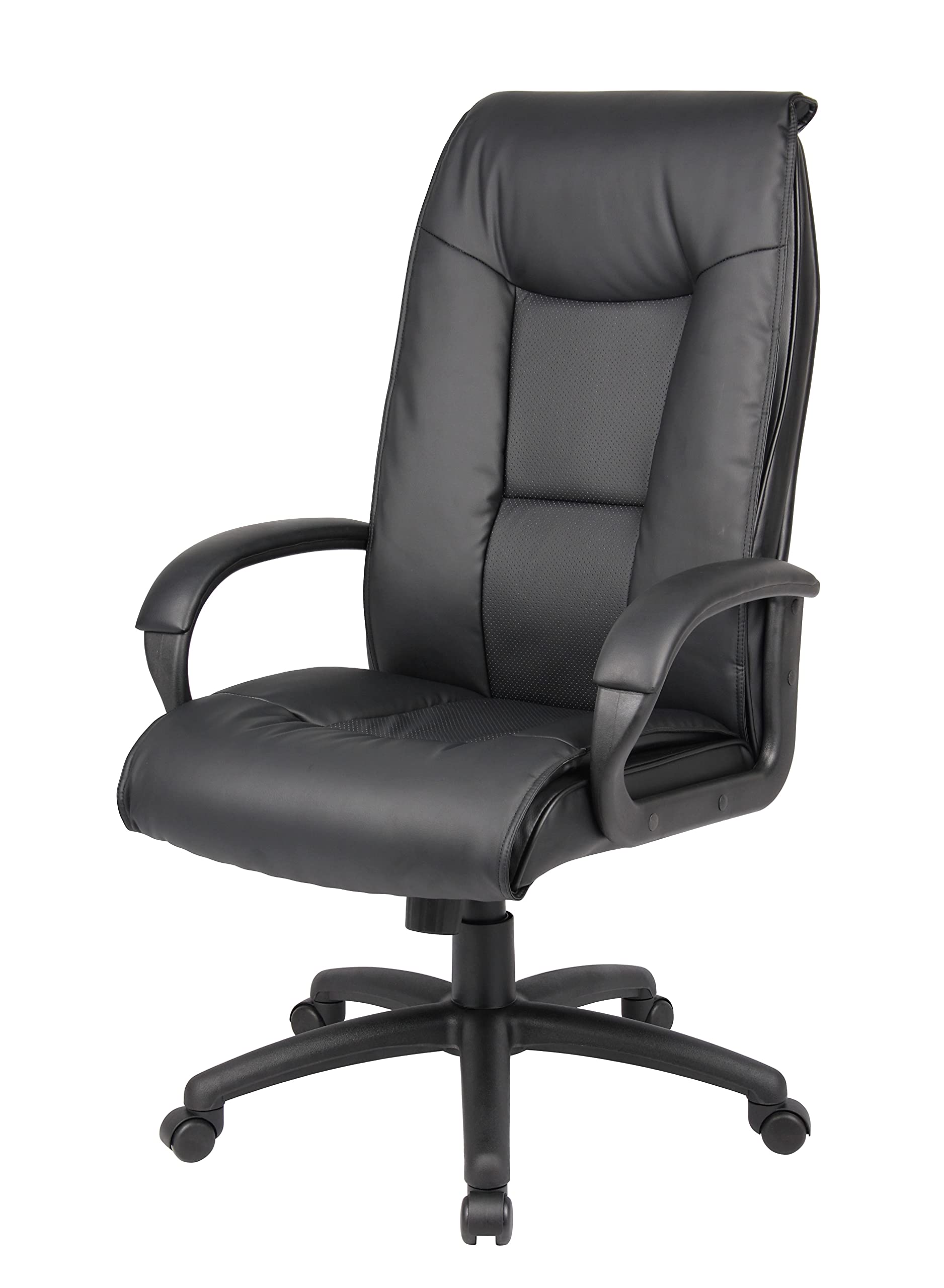 Premium Black Executive LeatherPlus Office Chair with Padded Arms - Ergonomic High Back Desk Chair for Home & Business Workspaces, Conference Rooms, and Professional Offices