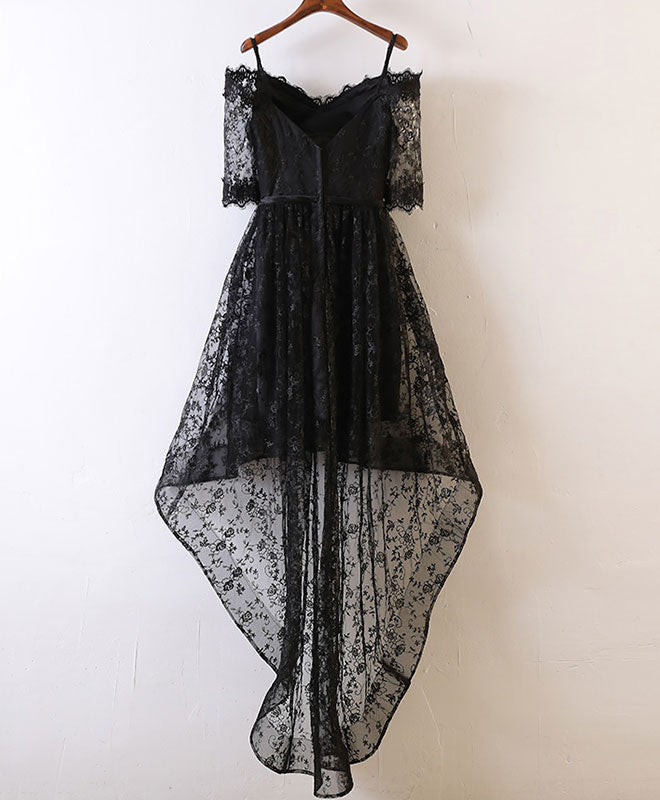Elegant Black High-Low Lace Prom Dress for Women | Formal Homecoming Gown | Perfect for Prom Night, Graduation & Special Occasions