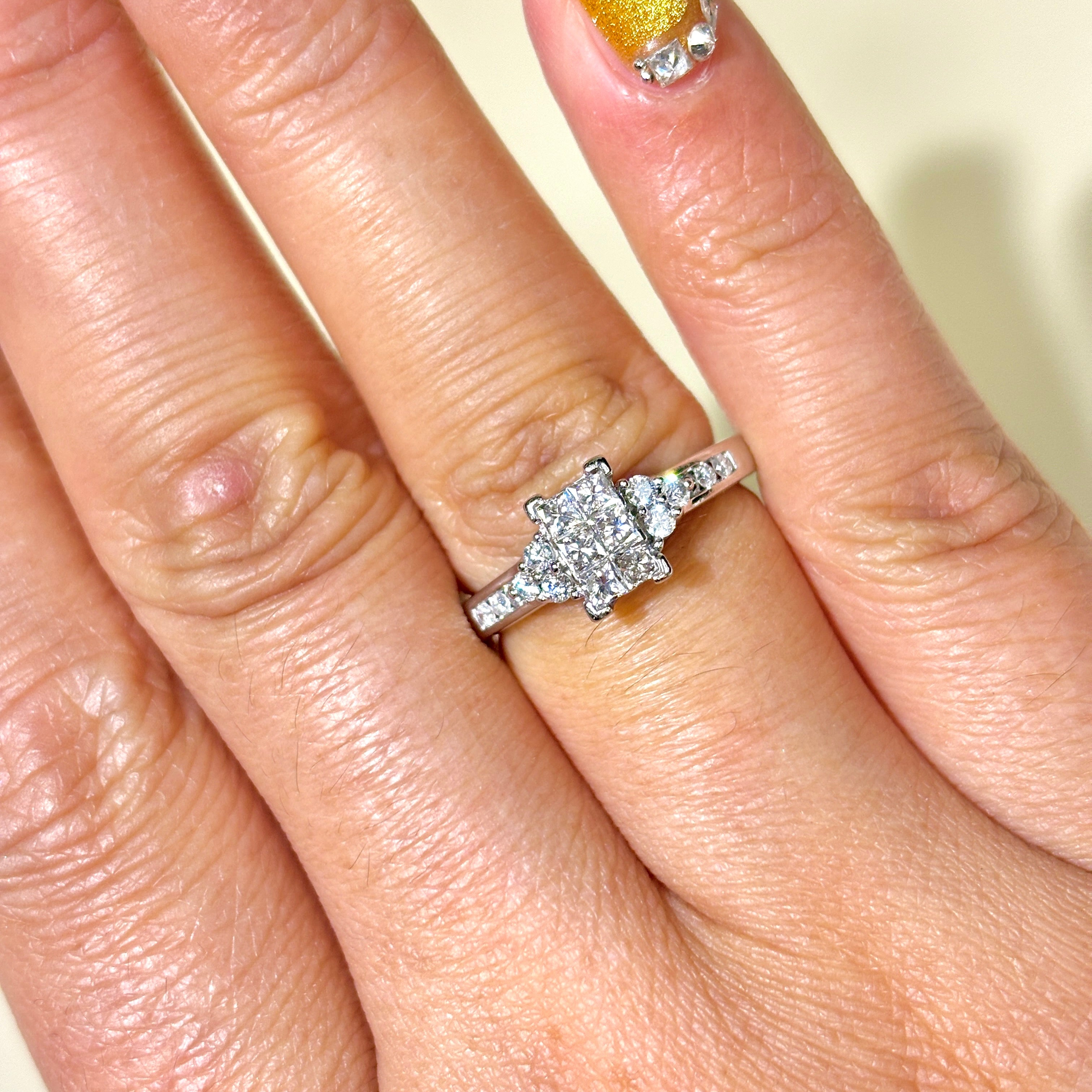 14K White Gold Princess Cut Diamond Illusion Ring - 0.48ctw Size 5 | Elegant Engagement & Wedding Band for Women | Perfect for Proposals, Anniversaries & Special Occasions