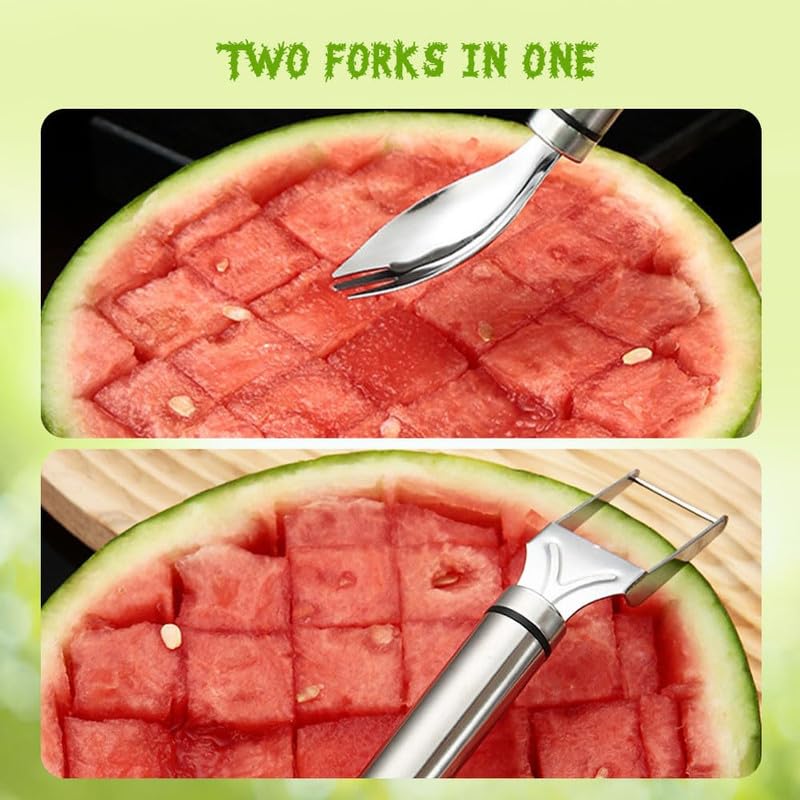 2-in-1 Stainless Steel Fruit Cutter & Watermelon Slicer - Dual Head Kitchen Tool for Watermelons, Pineapples & Melons - Durable Home Kitchen Gadgets (2-Piece Set) - Perfect for Summer BBQs, Picnics & Family Gatherings