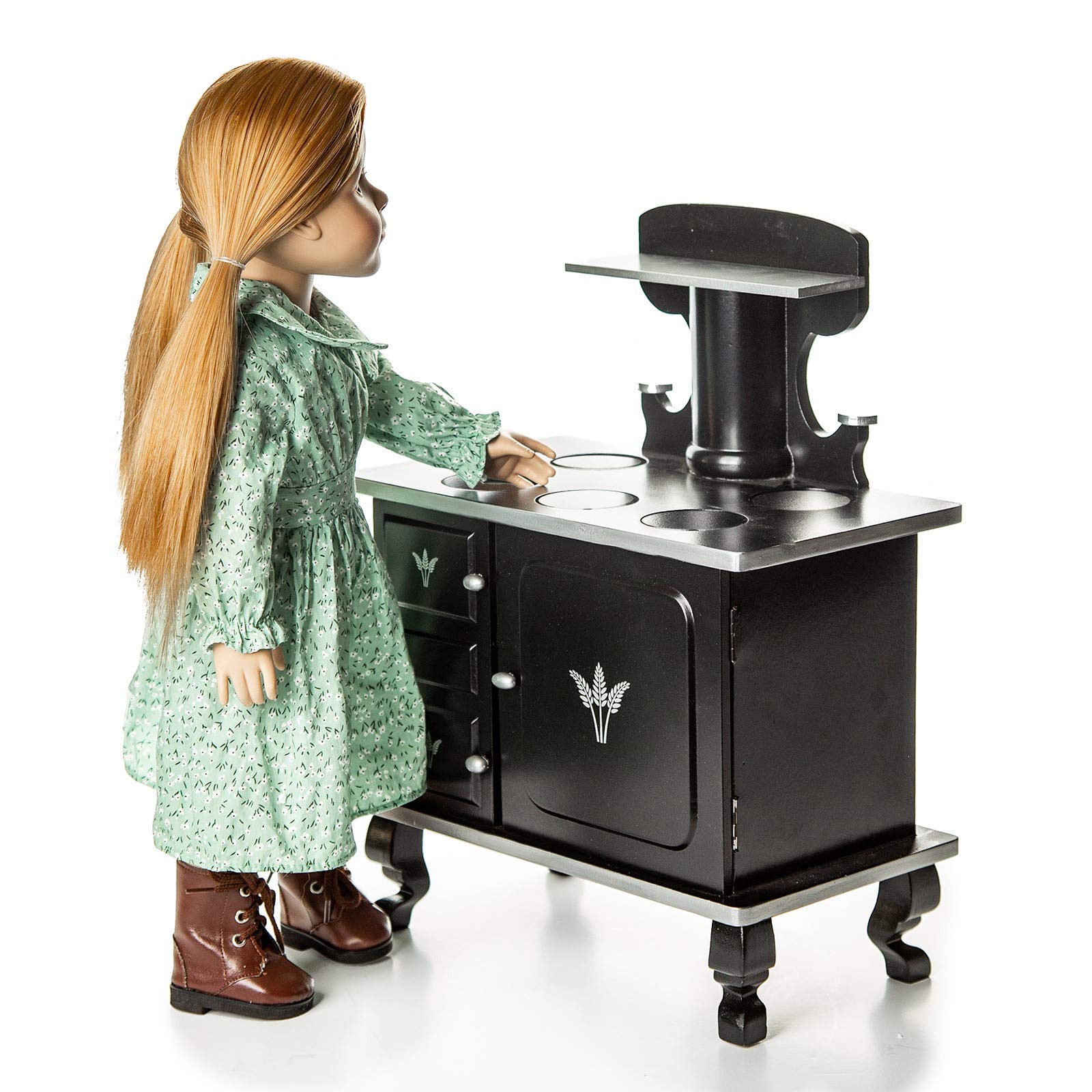 THE QUEEN'S TREASURES 18 Inch Doll Wooden Kitchen Set - Fully Assembled Prairie Style Cook Stove, Oven & Logs | Compatible with American Girl Dolls | Perfect for Pretend Play, Dollhouse Decor & Collectors