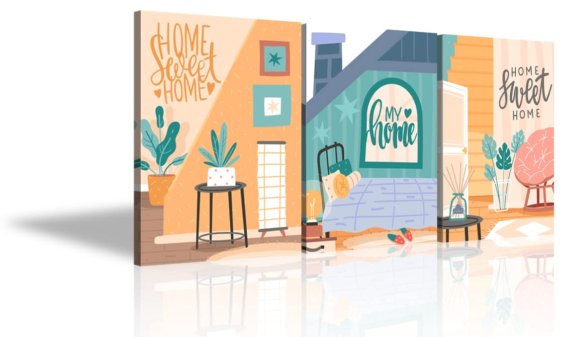 3-Piece Family Canvas Wall Art Set - 'Home Sweet Home' Positive Quotes Wall Decor for Living Room & Bedroom - Ready to Hang (20''W x 28''H) - Perfect for Housewarming Gifts & Cozy Home Decor