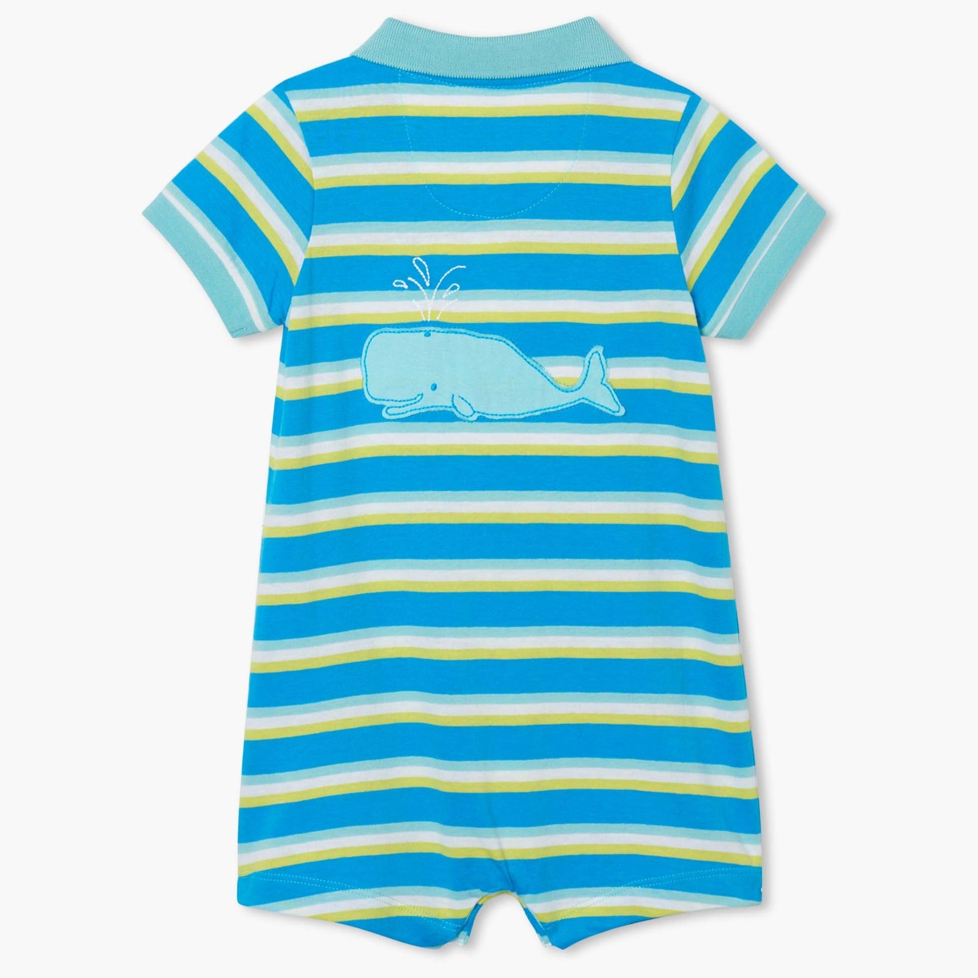 Hatley Sea Stripes Baby Polo Romper - Soft Cotton Outfit for Boys & Girls 9-12 Months | Perfect for Beach, Summer Playdates & Family Photos