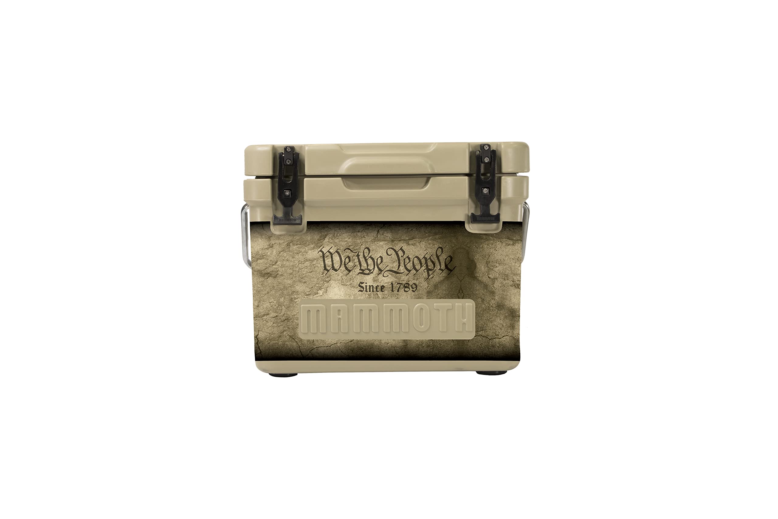 Mammoth Cruiser Cooler - Heavy Duty Insulated Hard Ice Chest with 2nd Amendment & US Flag Design | Tan Outdoor Cooler for Camping, Tailgating, Golf Cart & Picnic Lunchbox