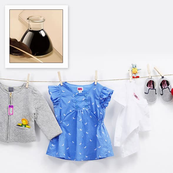 Personalized Kids Clothing Labels - Waterproof, Laundry Safe Iron-On & Stick-On Name Tags with Bag Tags (Inkpot Theme) - Perfect for School, Camp & Daycare Organization