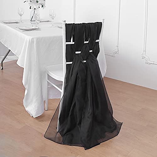 50 Extra Wide Premium Black Chiffon Chair Sashes & Bows - Elegant Wedding Ceremony & Reception Decorations for Chairs, Tables, and Venue Decoration