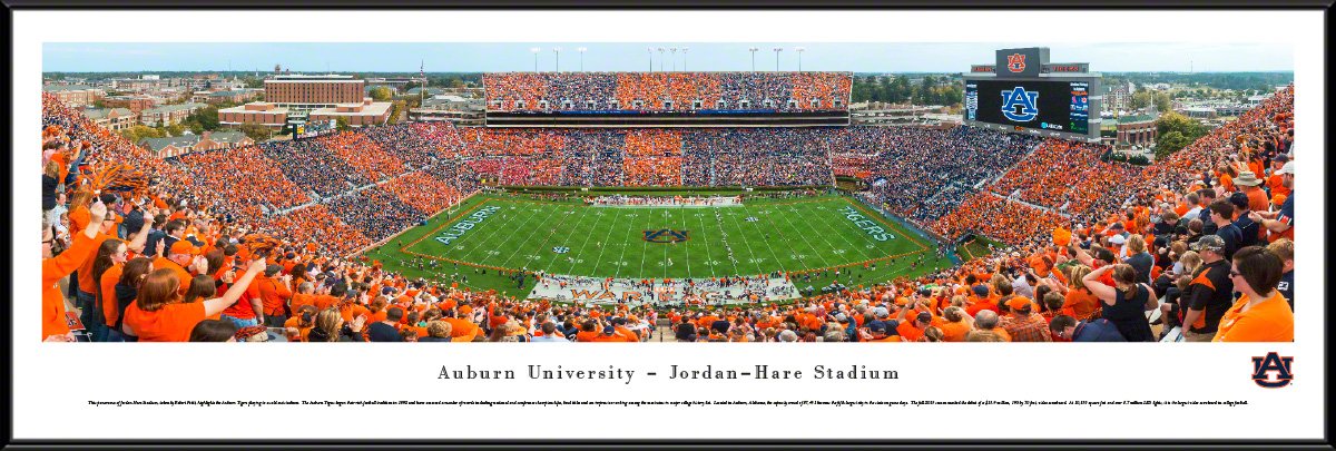 Auburn Football Panoramic Framed Pictures & Posters - Stripe The Stadium Wall Art - Perfect for Game Rooms, Man Caves & Auburn Tigers Fan Gifts