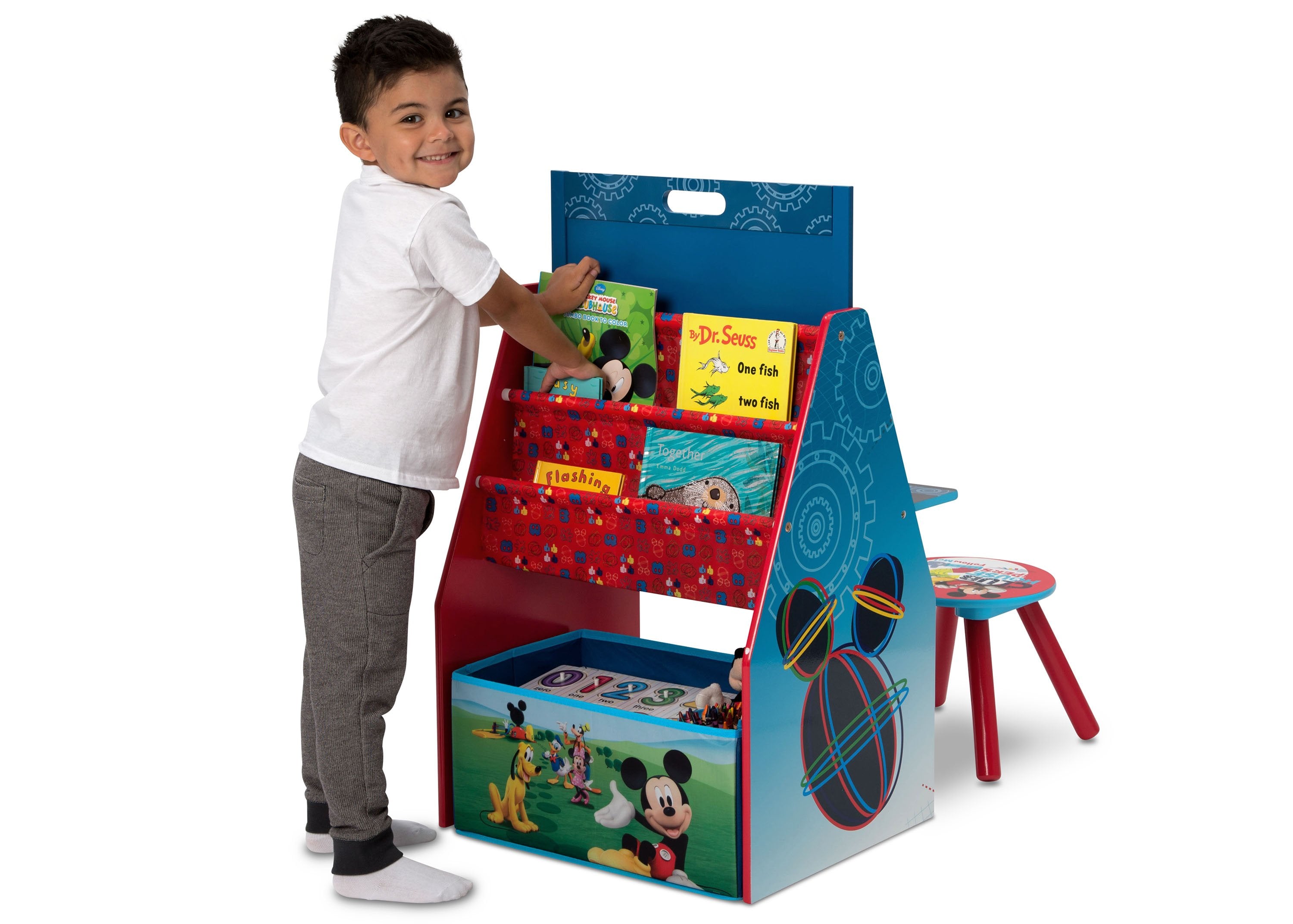 Mickey Mouse Kids Activity Center - Adjustable Easel Desk with Stool & Toy Storage Organizer for Drawing, Learning & Play - Perfect for Preschool Classroom & Home Playroom