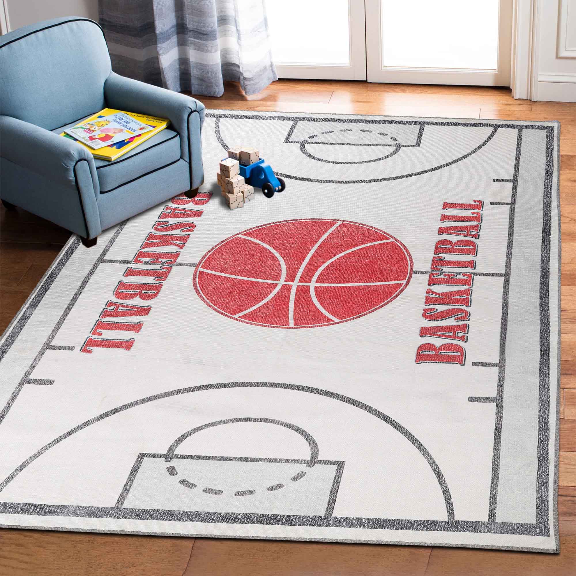 Non-Slip Kids Washable Indoor Basketball Court Playroom Area Rug - Perfect for Playrooms, Bedrooms & Game Rooms