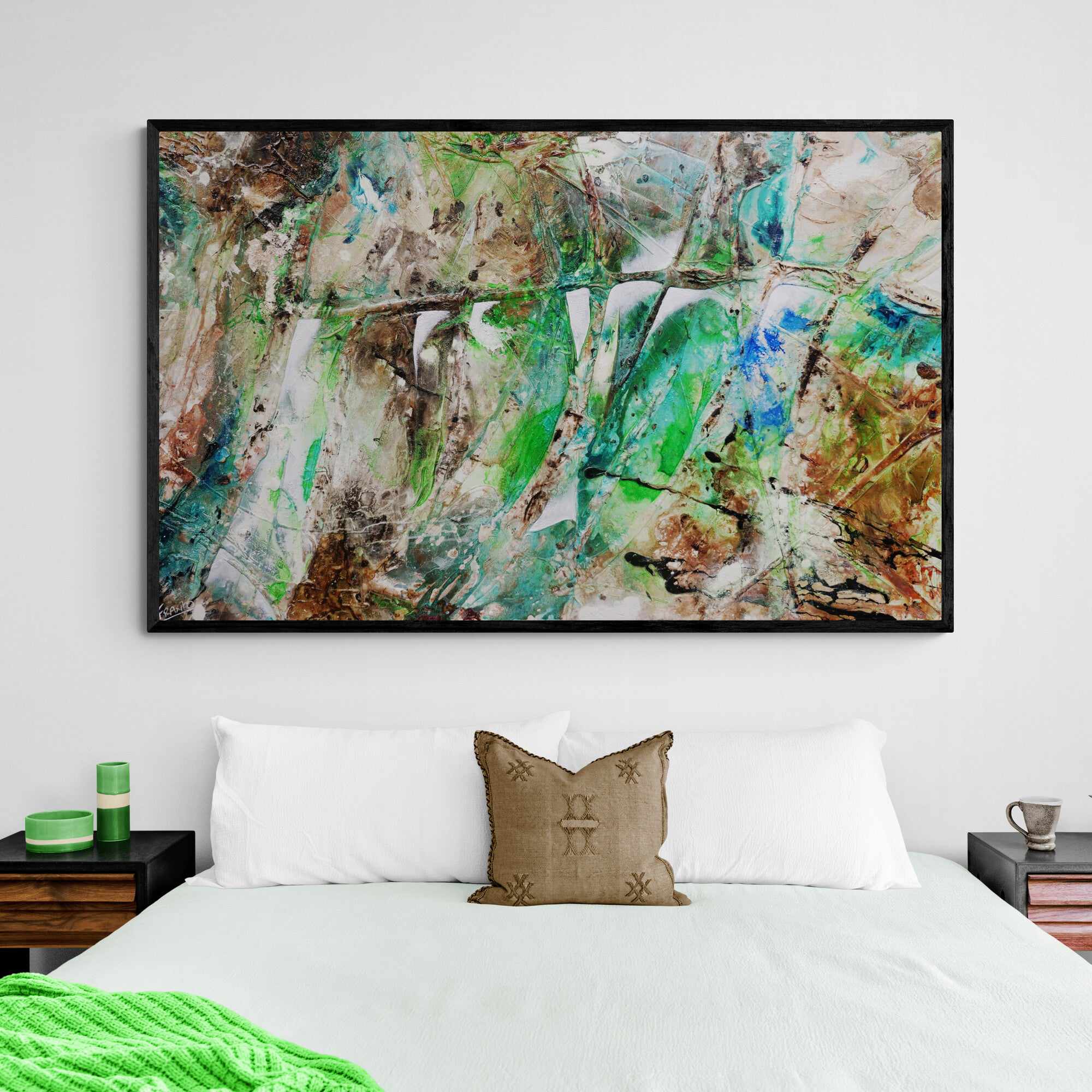 Palm Springs Bling 160cm x 100cm Green Rust Textured Abstract Canvas Art - Modern Wall Decor for Living Room, Bedroom & Office