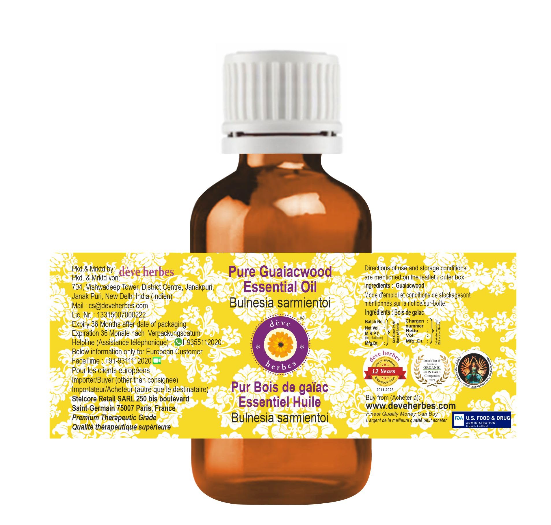 Pure Guaiacwood Essential Oil (Bulnesia Sarmientoi) - Steam Distilled 10ml for Aromatherapy, Massage & DIY Skincare | Natural Relaxation & Stress Relief