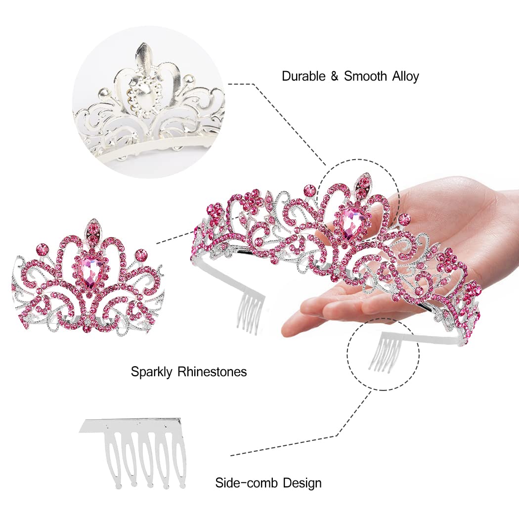 Pink Crystal Tiara Crown for Women & Girls - Elegant Princess Birthday Crown, Wedding Headband, Kids Hair Accessories for Prom, Christmas Costume & Special Occasions | Perfect for Parties, Pageants & Photo Shoots
