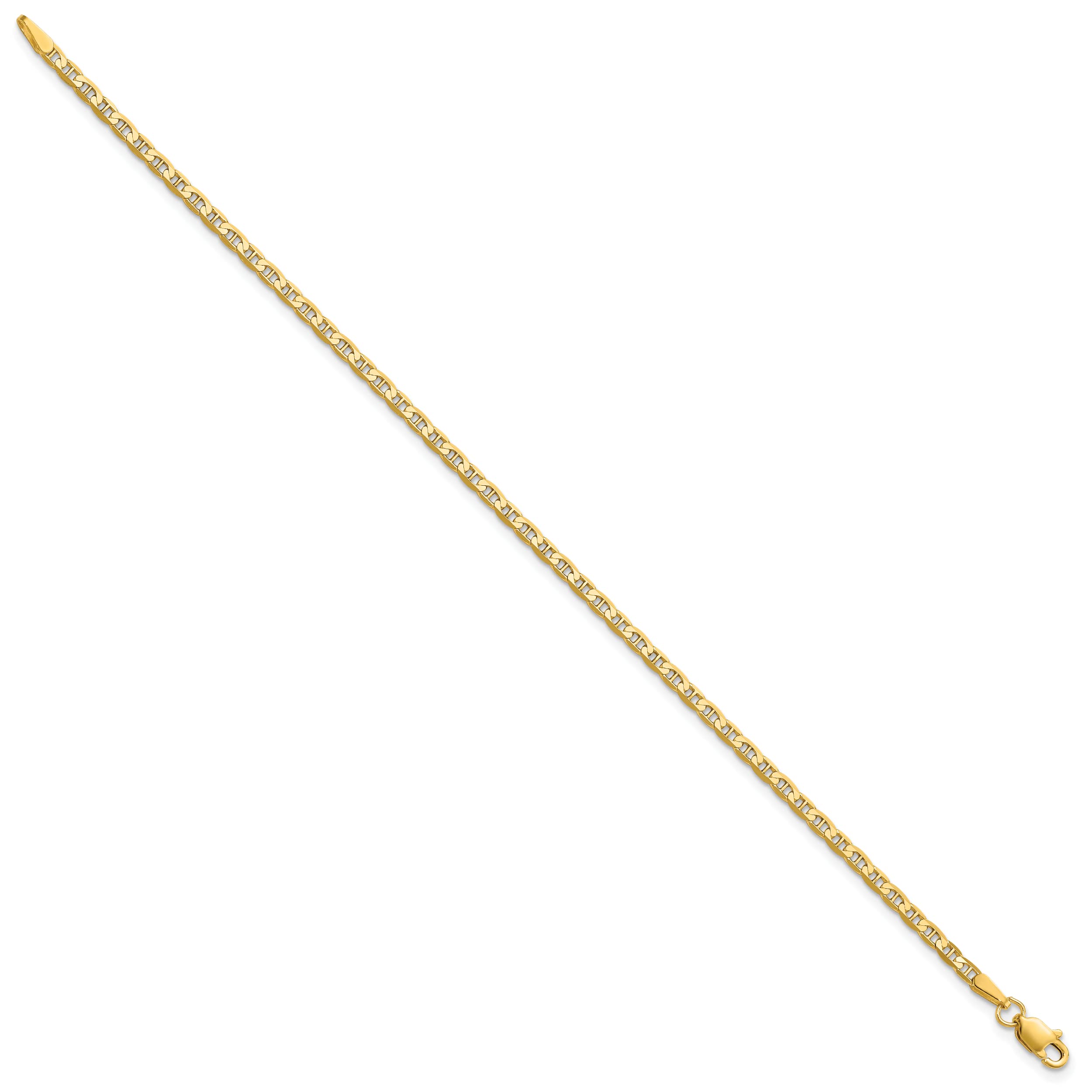 10k Yellow Gold Flat Anchor Chain Anklet - 2.4mm Solid Gold Ankle Bracelet for Women (7.0