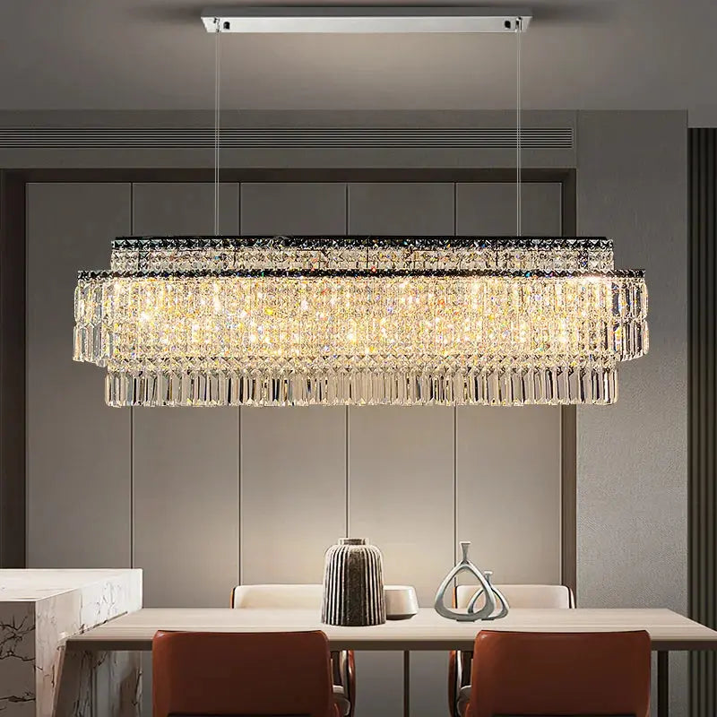 Luxury Linear Crystal Chandelier - Modern LED Ceiling Light Fixture for Dining Room, Living Room, Bedroom & Foyer Lighting Decor