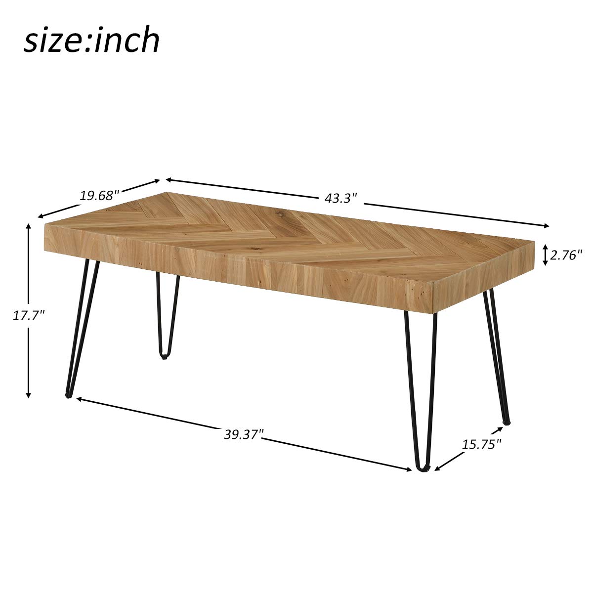 Modern Industrial Coffee Table with Metal Hairpin Legs & Glossy Finish - Easy Assembly Living Room Cocktail Table for Home, Office & Lounge Decor