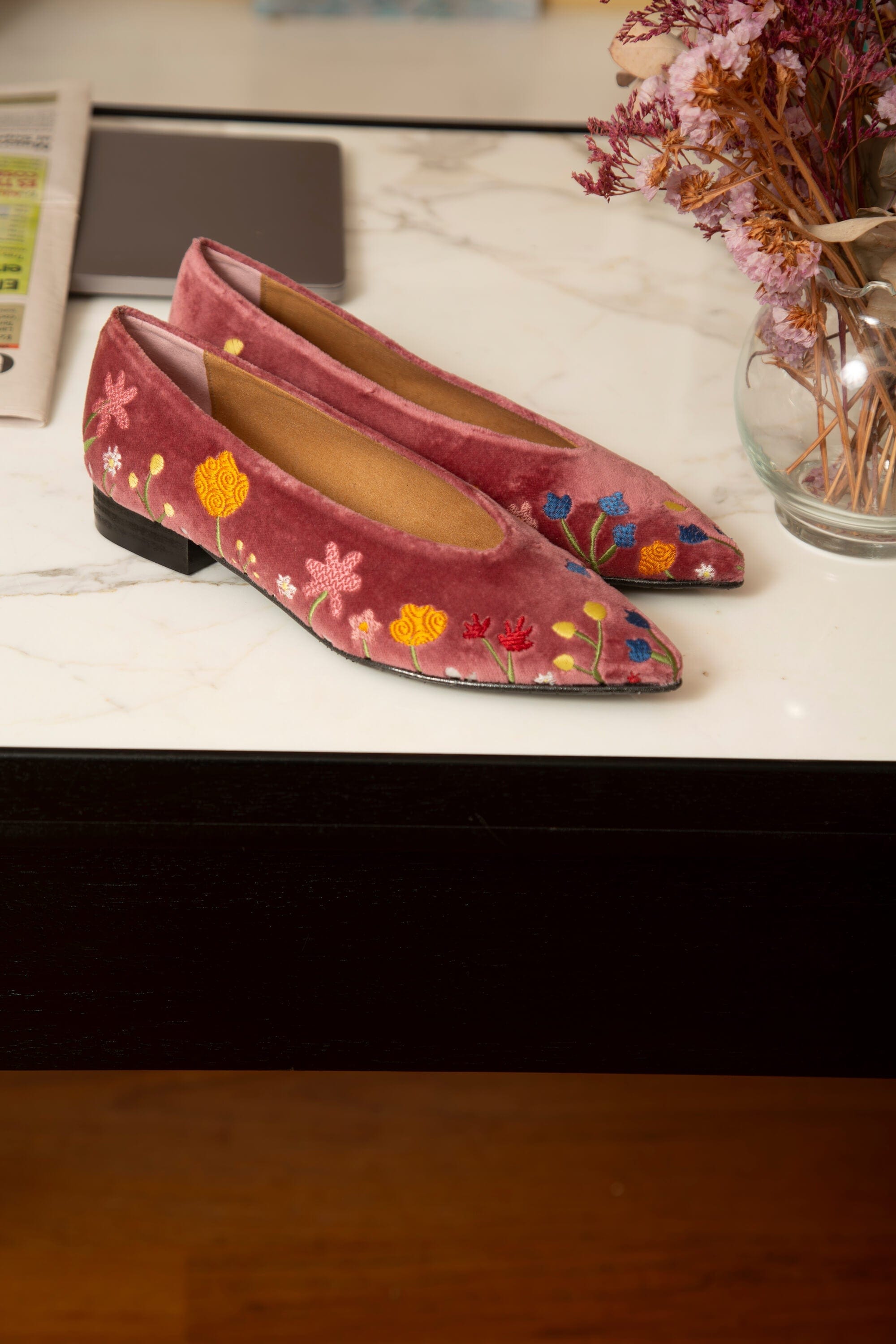 Free Flowers Eco Suede Vegan Ballerina Flats in Pink | Comfortable & Sustainable Women's Shoes for Casual Wear & Office