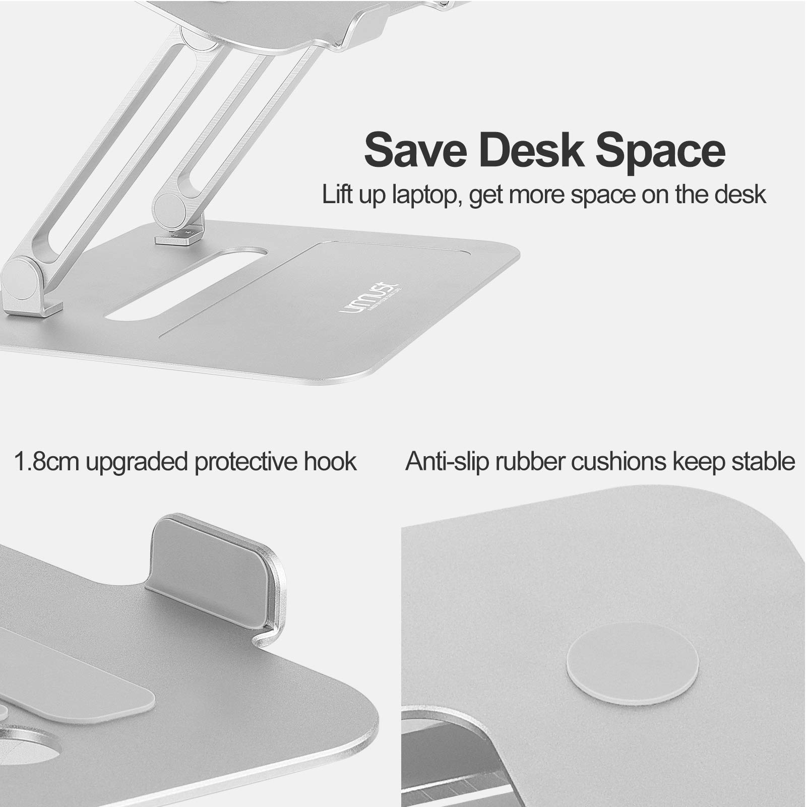 Adjustable Aluminum Laptop Stand for Desk - Ergonomic Computer Riser Holder Compatible with MacBook Air/Pro, Ultrabooks & All 11-17 Inch Laptops (Silver) | Perfect for Home Office, Gaming Setup & Workspace Ergonomics