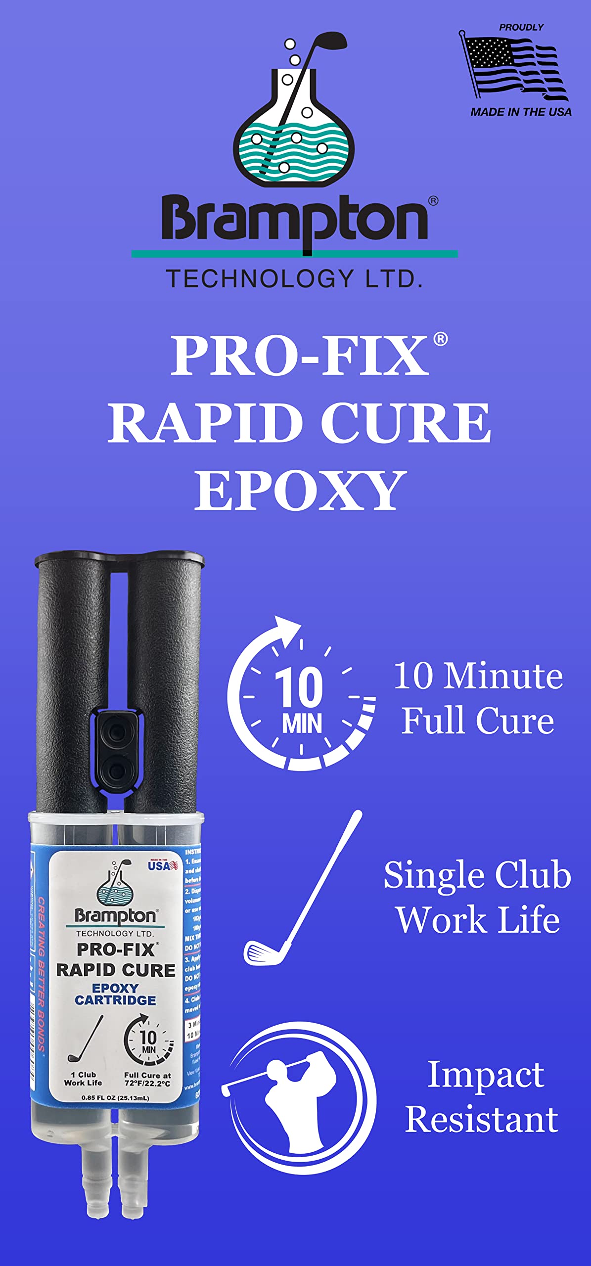 Brampton PRO-FIX Rapid Cure Golf Epoxy - Fast 10 Minute Club Repair Adhesive for Golf Shafts, Heads, Drivers, Putters & Irons - Professional Strength Golf Industry Epoxy - Perfect for Home Repairs, Club Maintenance & Emergency Fixes on the Course