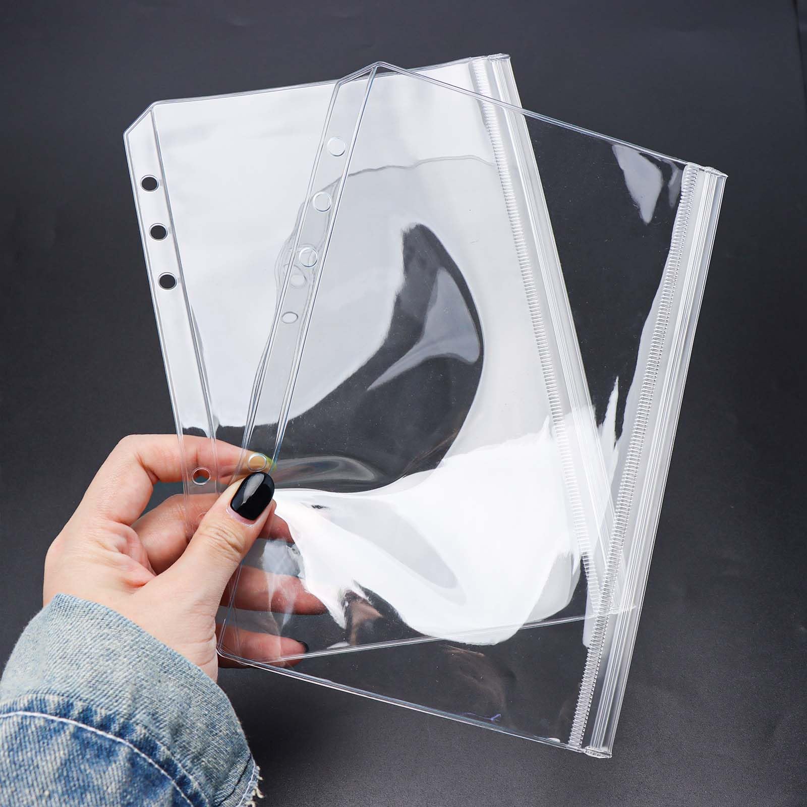 12-Pack A5 Clear Ziplock Binder Pockets with 6 Holes - Transparent Flat Sealing Zipper Storage Pouches for School, Office & Document Organization - Perfect for Sheet Protectors, Handouts & Filing Systems