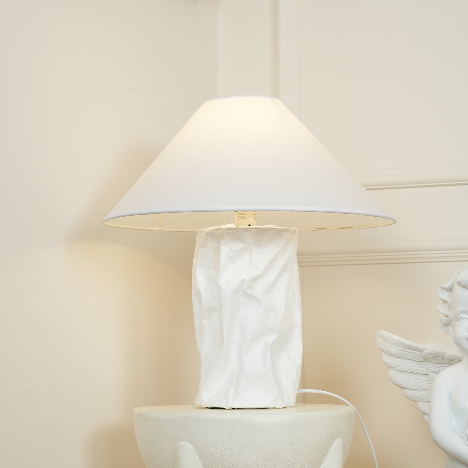 Crinkle Paper Table Lamp - Modern Decorative Lighting for Bedroom, Living Room & Office - Eco-Friendly Handmade Design for Cozy Ambiance