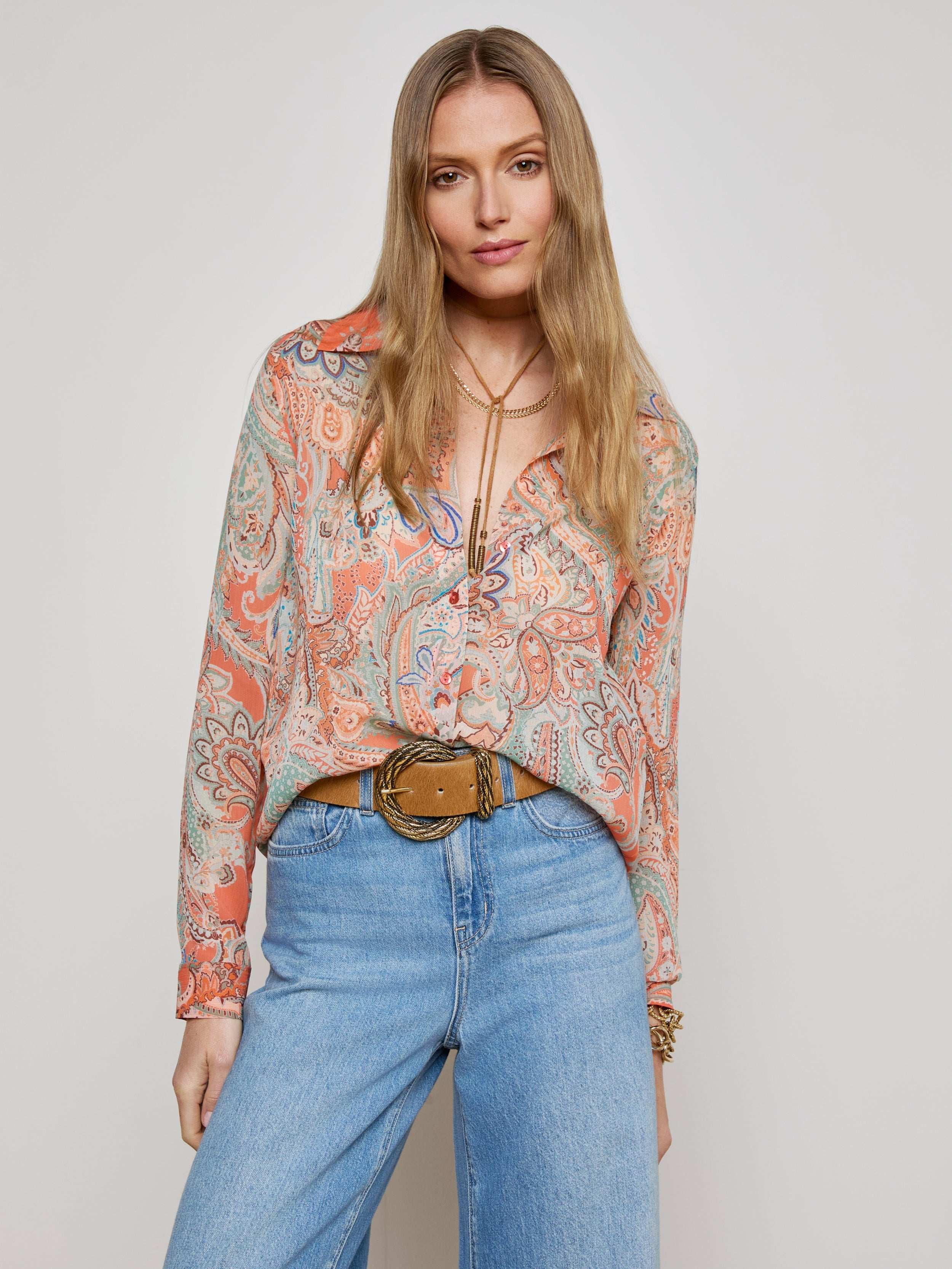 Laurent Paisley Print Blouse for Women - Stylish Floral Long Sleeve Shirt for Office, Party & Casual Wear