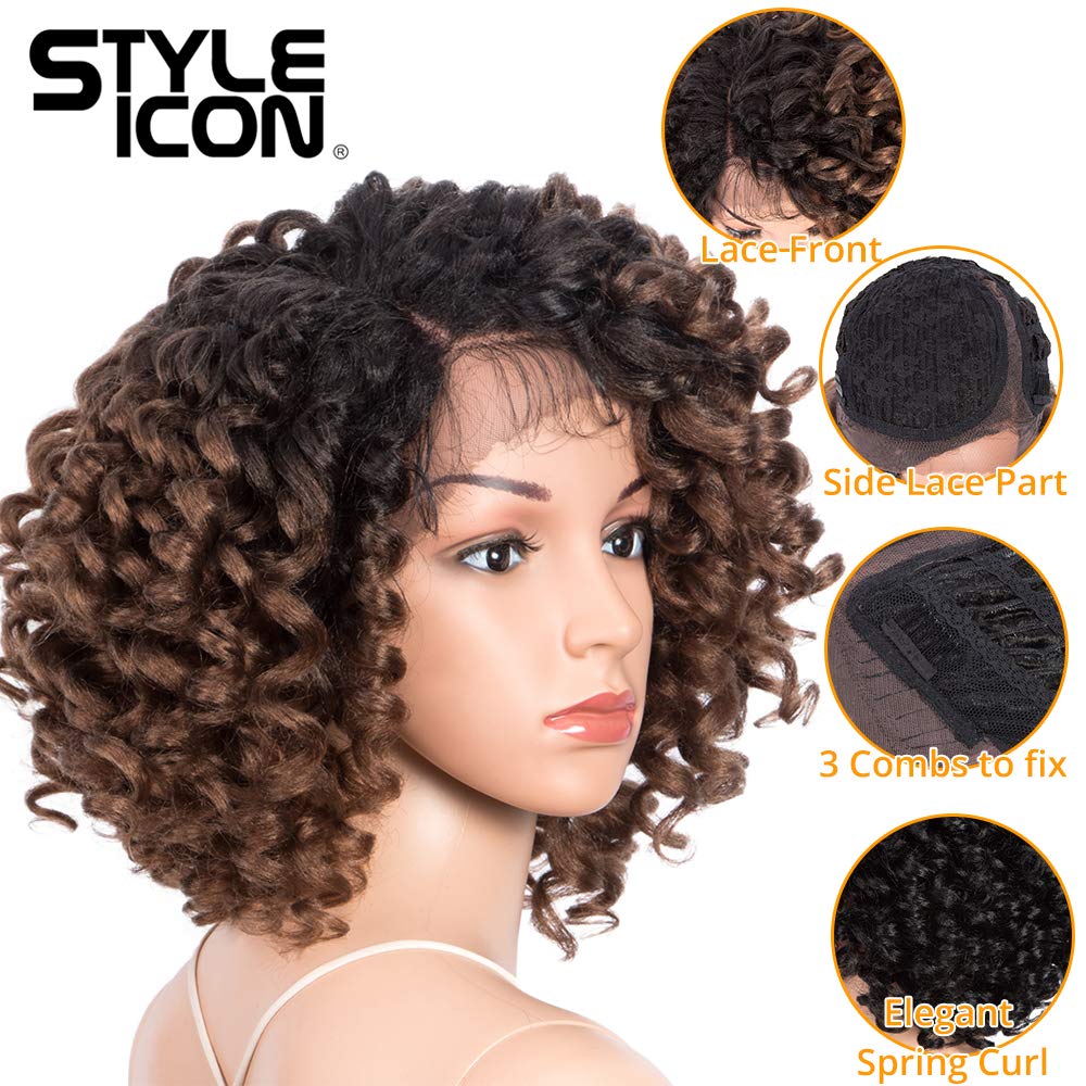 13 Inch Short Curly Afro Wigs for Black Women - Lace Front Side Part Synthetic Ombre Blonde Wig (OT30) | Perfect for Cosplay, Daily Wear & Special Occasions