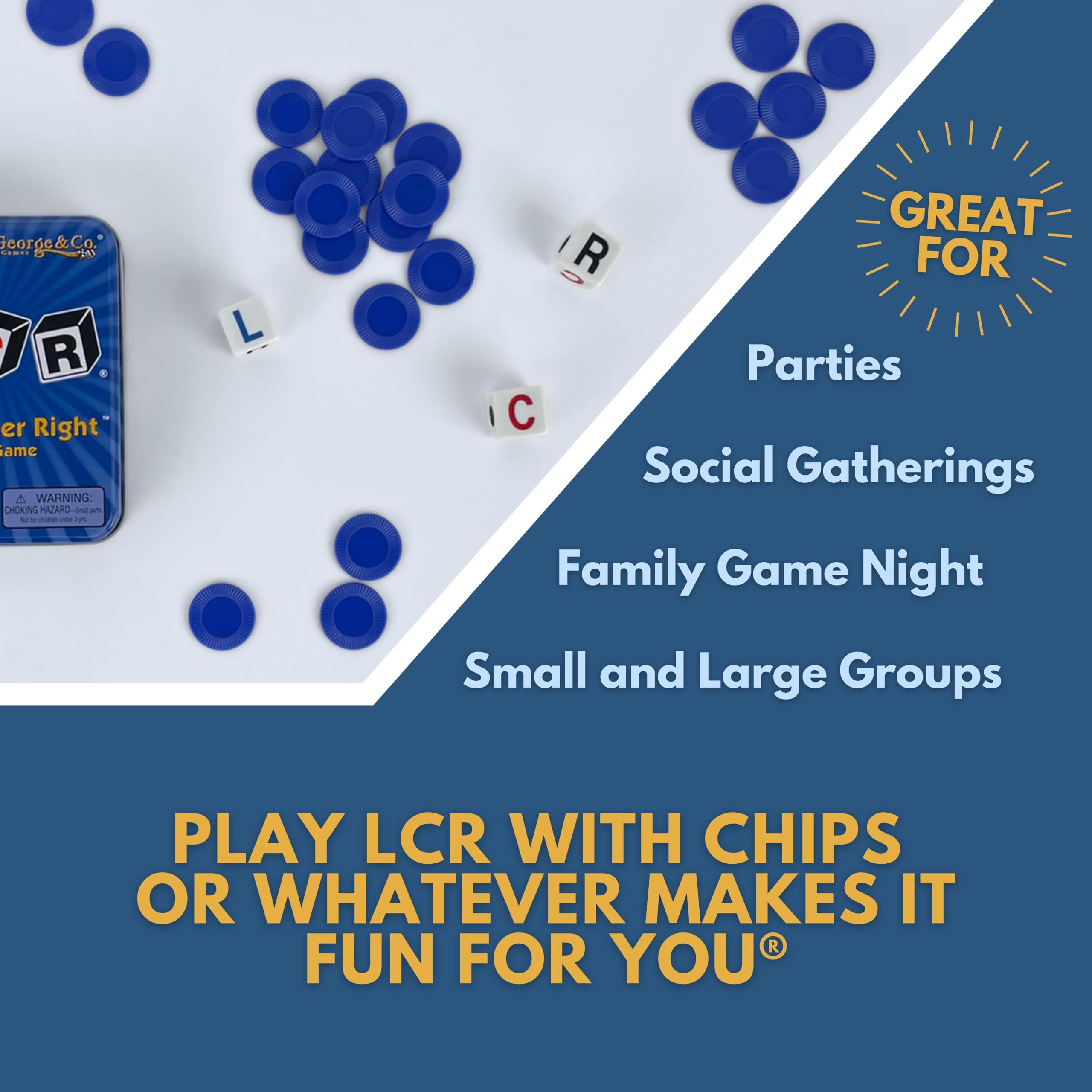 LCR® Left Center Right™ Dice Game - Fun Family Party Board Game in Blue Tin - Perfect for Game Nights, Travel & Gifts
