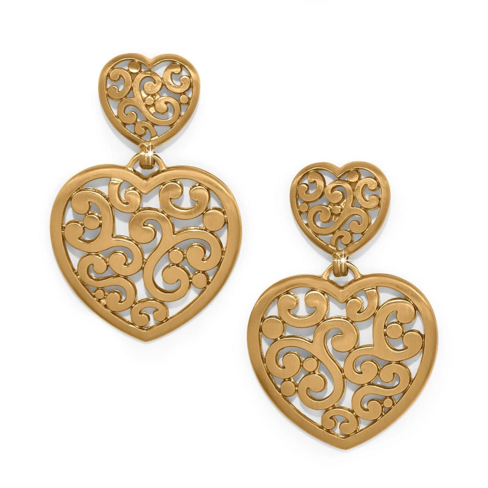 Brighton Contempo Heart Double Post Drop Earrings in Gold - Elegant Dangling Jewelry for Women, Perfect for Date Nights, Weddings & Special Occasions