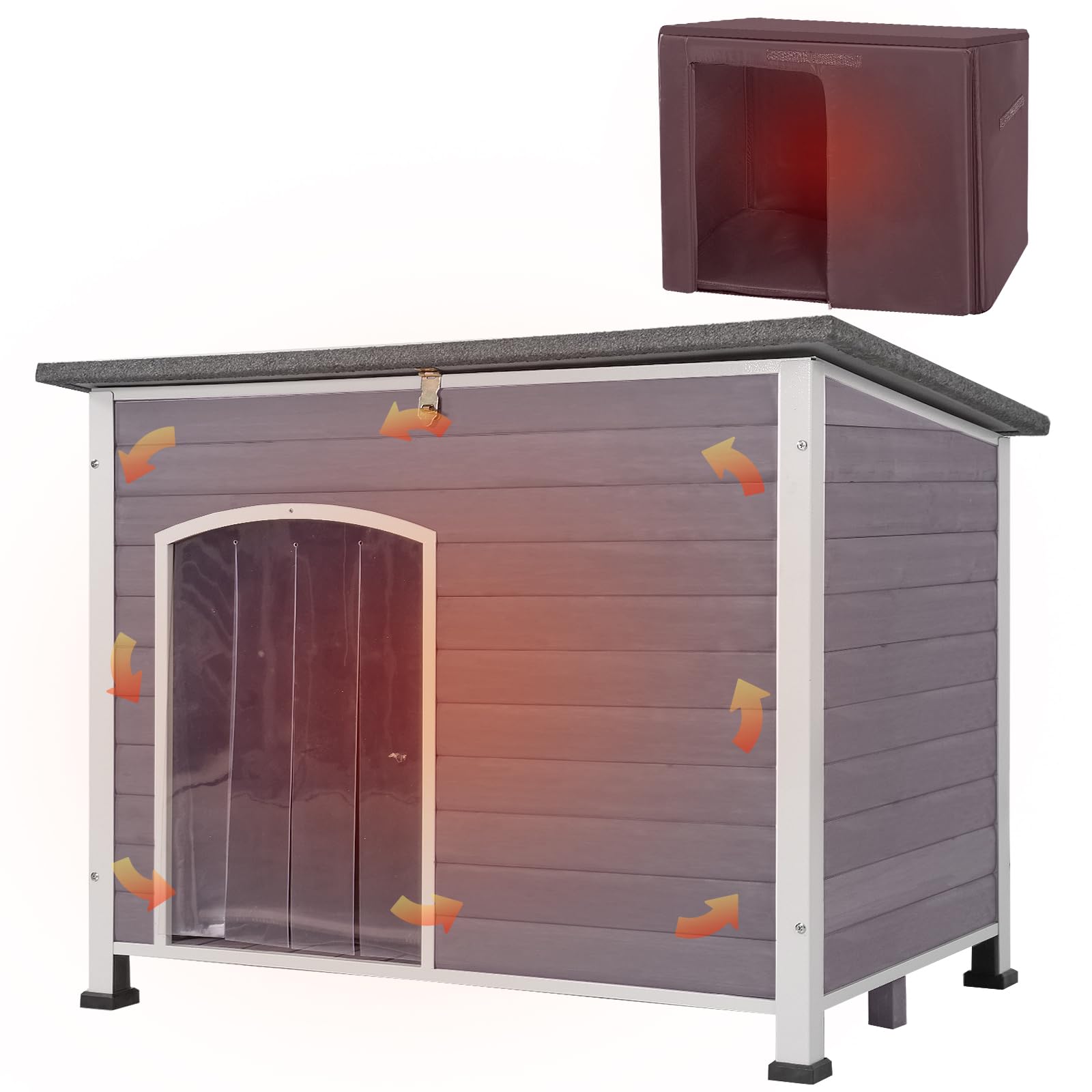 Aivituvin Insulated & Waterproof Heated Dog House - Winter-Proof Outdoor Kennel with All-Around Iron Frame for Small, Medium & Large Dogs - Perfect for Backyard, Patio & Cold Weather Protection