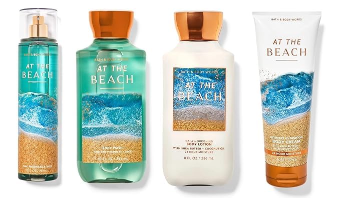 At The Beach Gift Set - Full Size Fragrance Mist, Body Wash, Body Cream & Lotion | Summer Beach Vacation Essentials, Tropical Scented Body Care Collection for Women