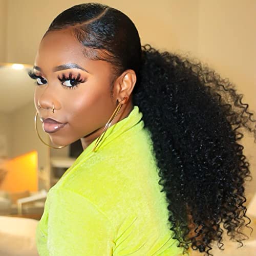 10 Inch MSGEM Kinky Curly Human Hair Ponytail Extension - 1 Piece Afro Virgin Hair Clip-in with Wrap Drawstring for Black Women (3C Natural Color) | Perfect for Daily Wear, Parties & Protective Styles