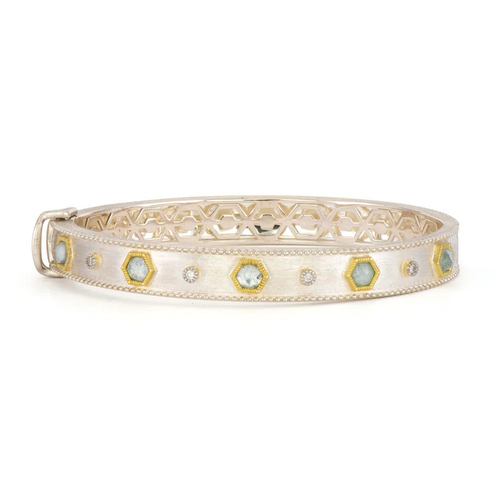Jude Frances Mixed Metal Provence Hexagon Labradorite Bangle Bracelet for Women - Elegant Boho Jewelry for Everyday Wear & Special Occasions