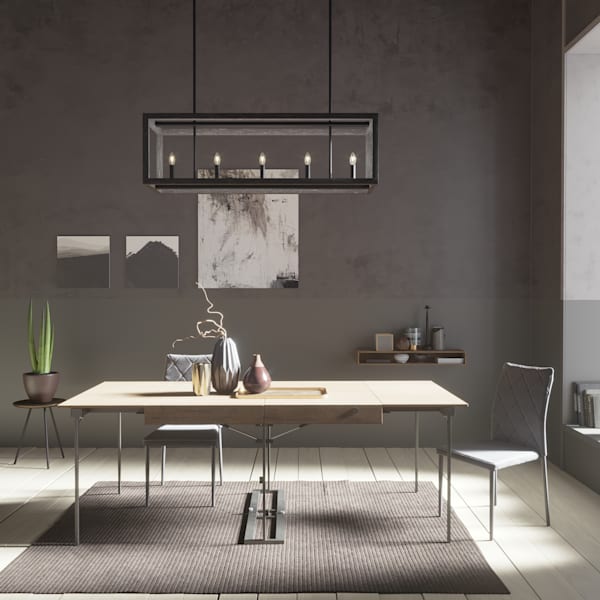 Hunter Squire Manor 5-Light Linear Chandelier - Matte Black/Dark Ash Finish - Modern Farmhouse Lighting for Dining Room, Kitchen Island & Entryway