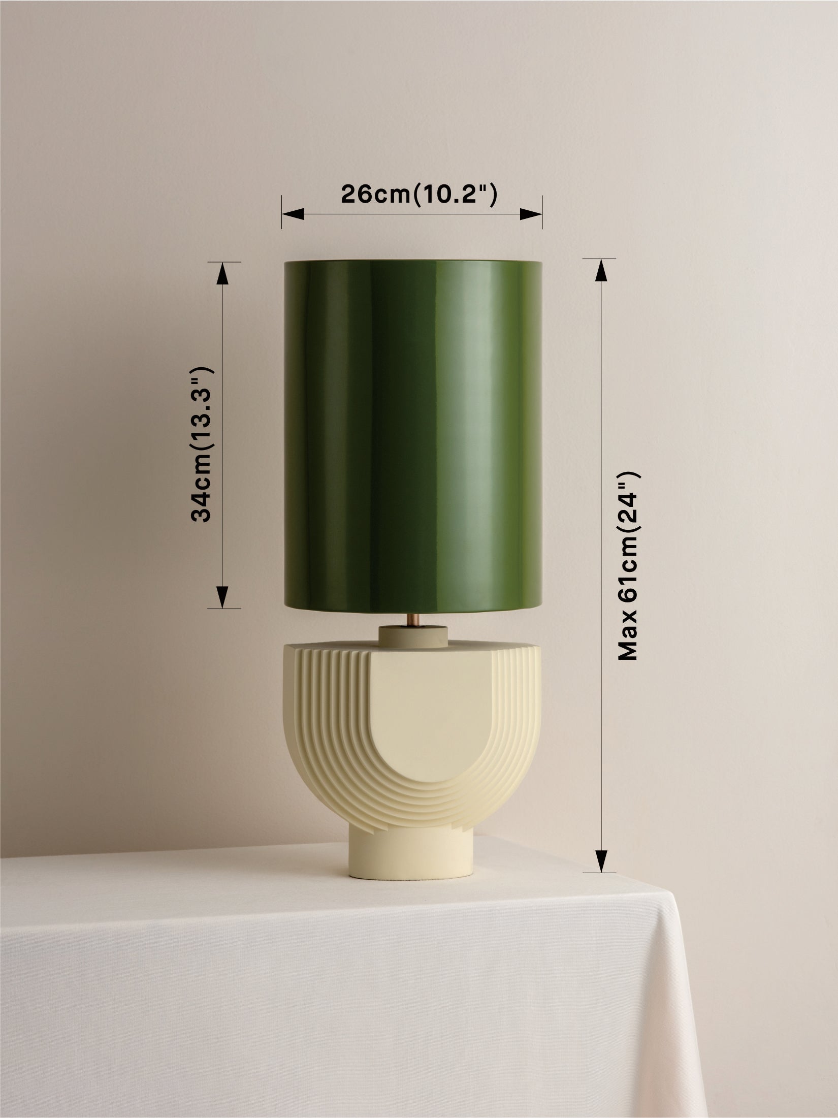 Concrete Lamp with Green Lacquer Shade - Modern Industrial Lighting for Living Room, Bedroom & Office Decor