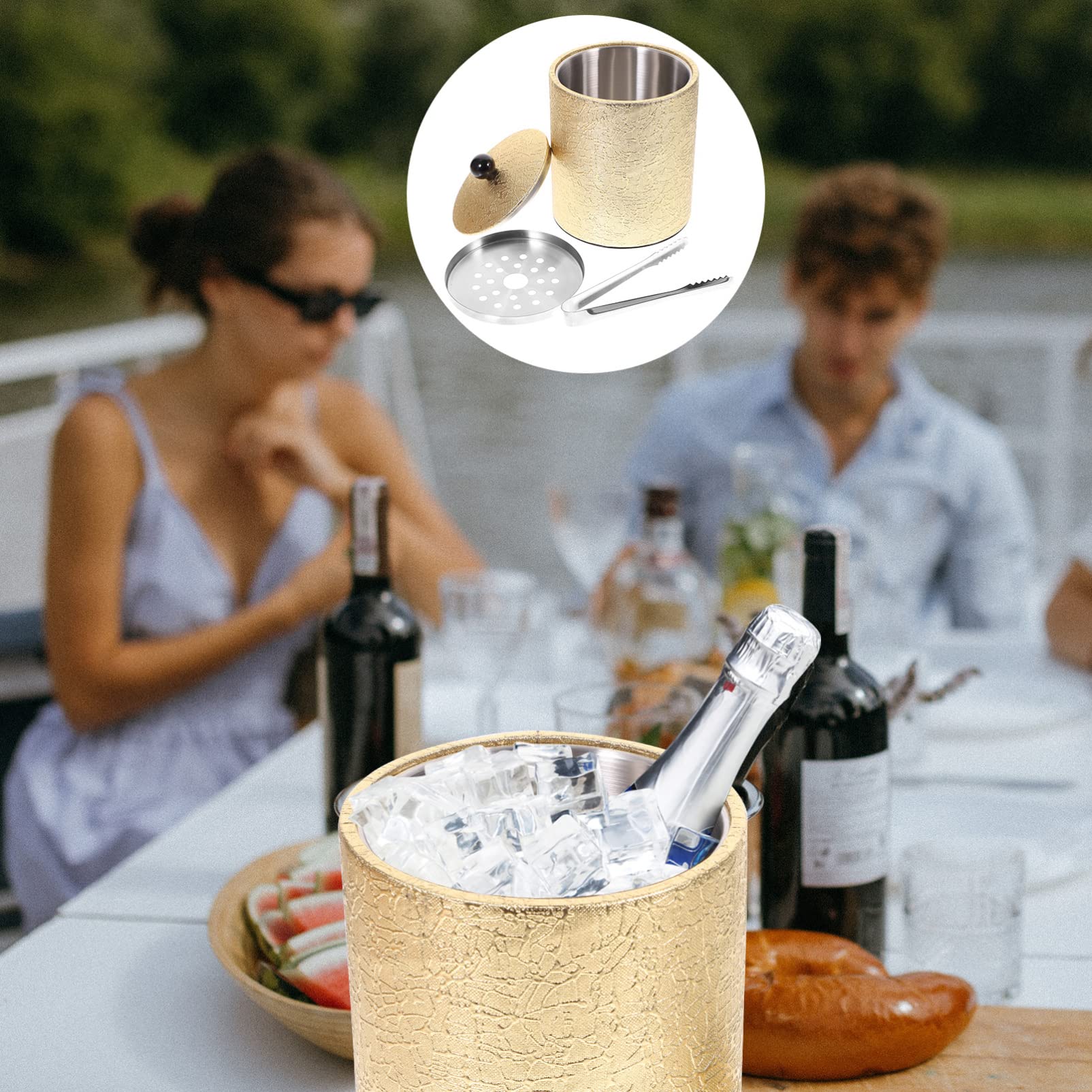 Premium Stainless Steel Ice Bucket with Lid & Ice Tongs - Gold Wine Chiller for Cocktails, Whisky & Champagne - Perfect for Home Bars, Parties & Wedding Receptions