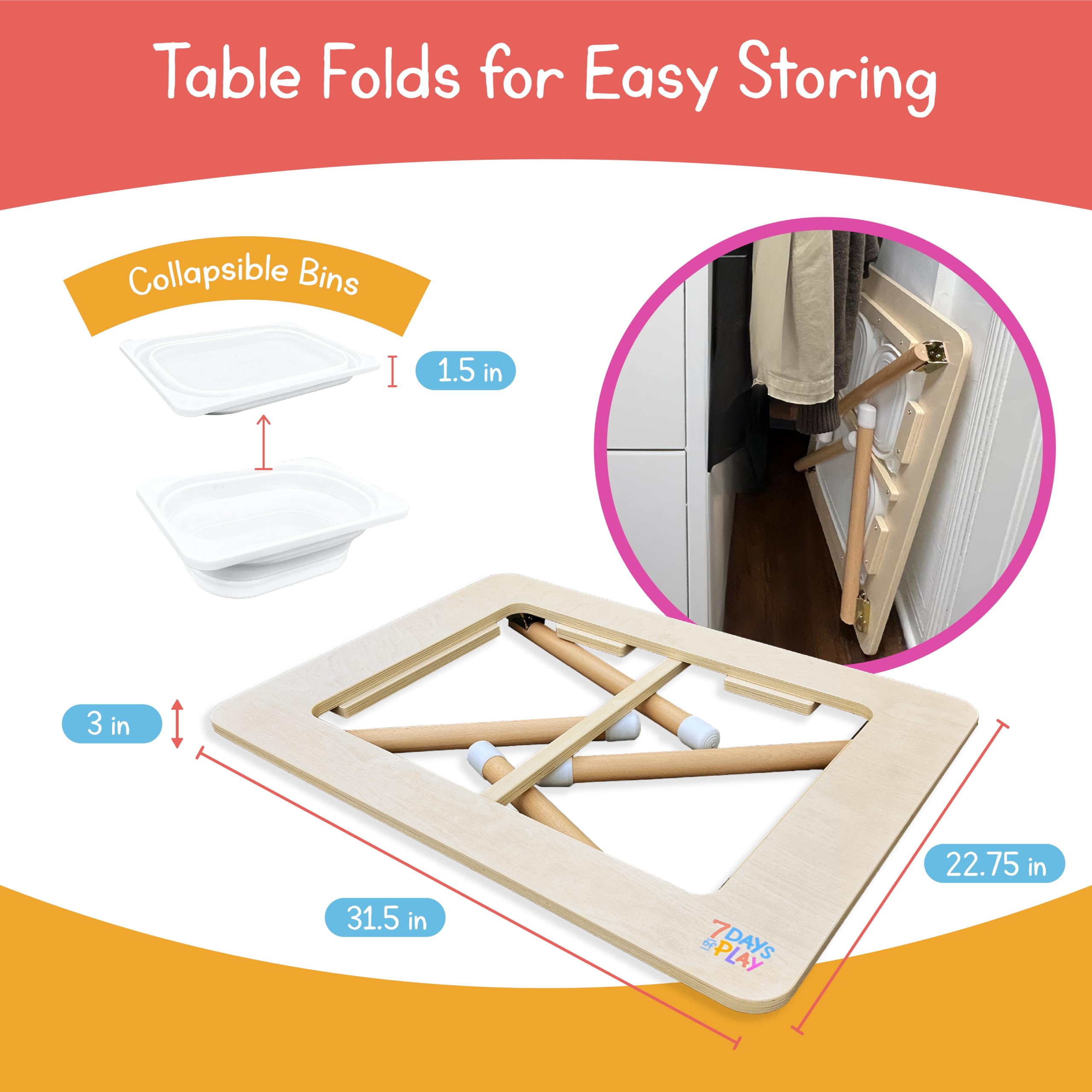 Foldable Sensory Play Activity Table with Storage Bins & Lid - Kids Learning & Developmental Toy for Home, Classroom, Daycare & Autism Therapy