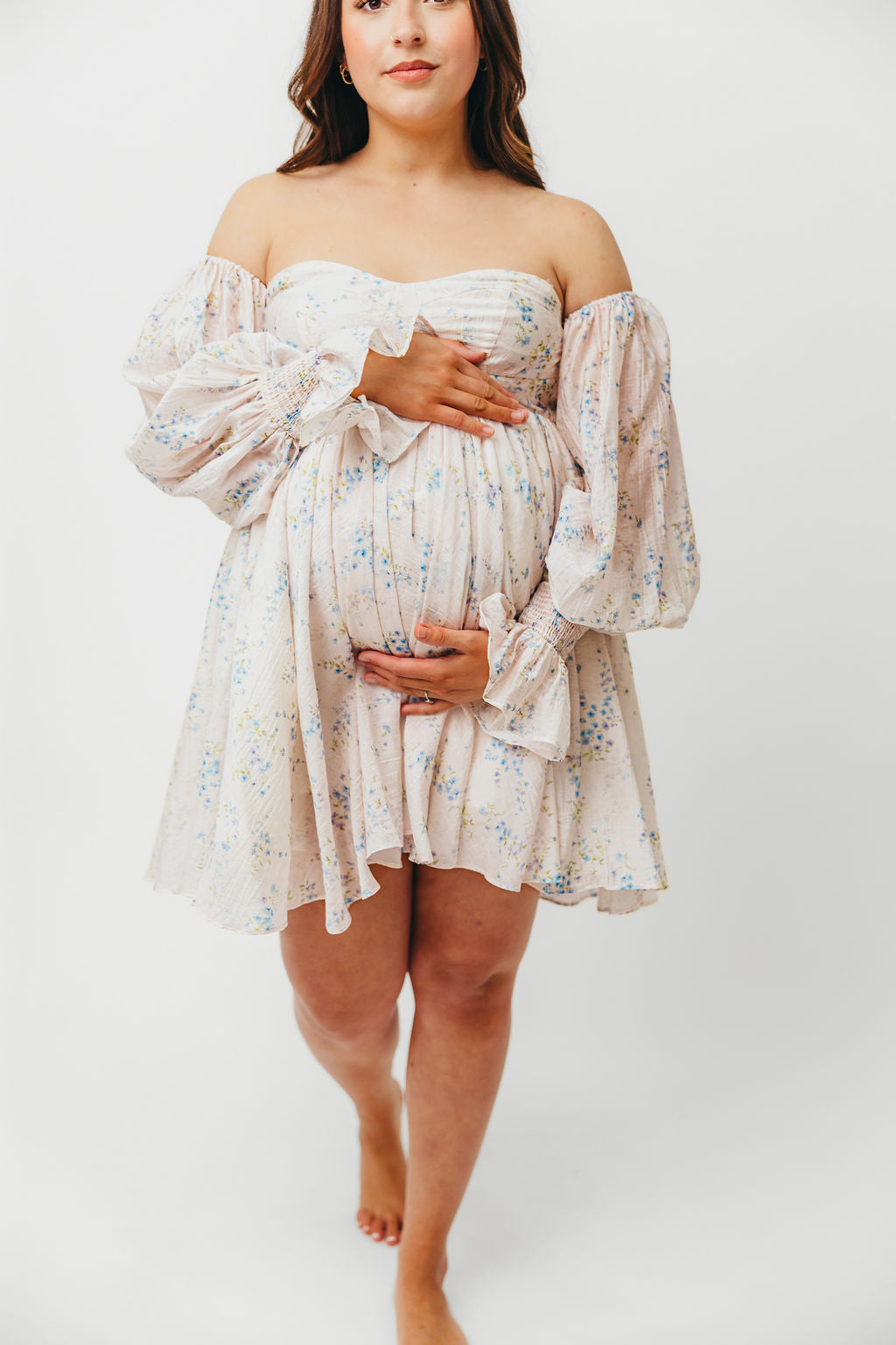 Kennedy Floral Mini Dress in Blue - Bump Friendly Maternity Dress for Pregnancy, Nursing & Special Occasions | Comfortable & Stylish for Baby Showers, Dates & Summer Outfits