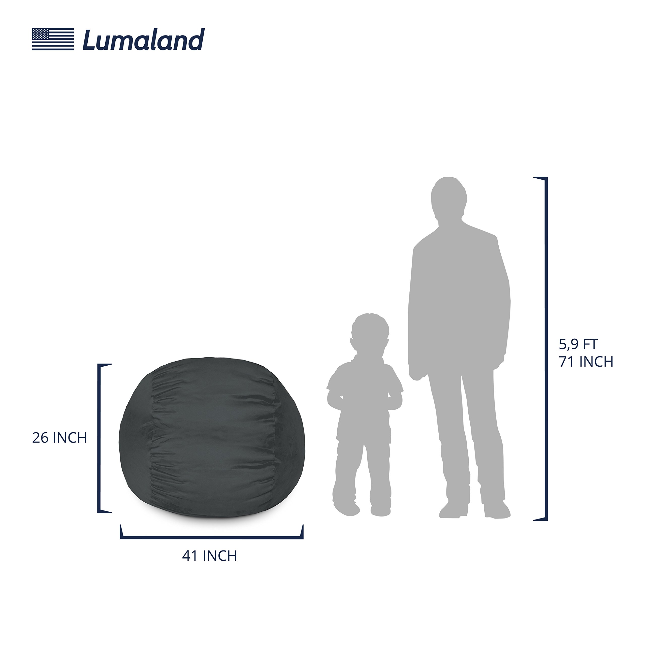 Lumaland 3ft Microsuede Bean Bag Chair - Ultra Soft Foam Filled Washable Bean Bag Sofa for Adults, Teens, Kids & Pets - Comfortable Sack Chair for Living Room, Bedroom, Game Room & Dorm - Black