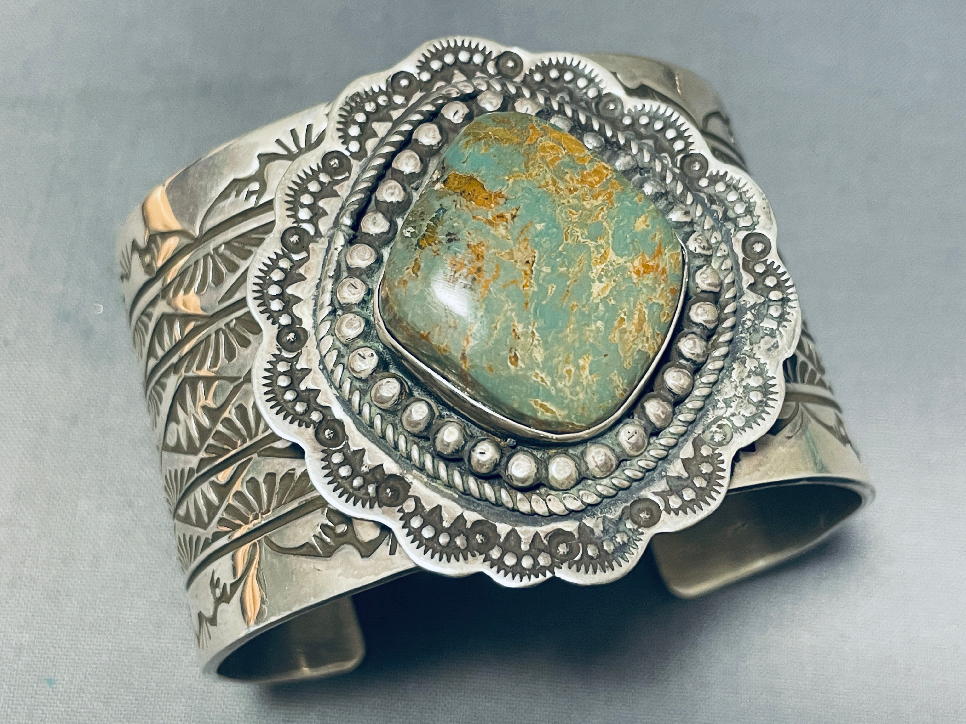 132 Grams Authentic Navajo Royston Turquoise Sterling Silver Handmade Signed Bracelet - Perfect for Boho Fashion, Native American Jewelry Collectors & Gift Giving