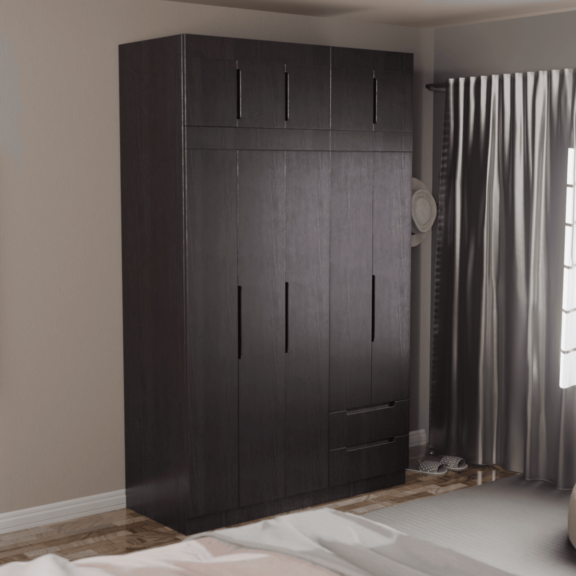 Harrison 5-Door Open Wardrobe with Top Shelf - Spacious Closet Organizer for Bedroom, Walk-In Closet & Dorm Room Storage Solution