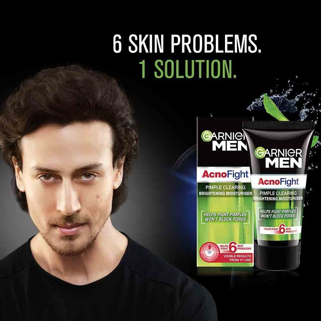 Garnier Men Acno Fight Pimple Clearing Brightening Moisturizer Cream - 45g (2 Pack) - Oil-Free Face Moisturizer for Acne-Prone Skin, Reduces Blemishes & Dark Spots - Perfect for Daily Skincare Routine & Post-Shave Hydration