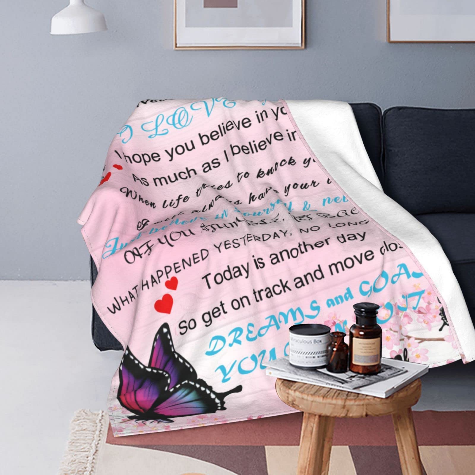 Personalized Custom Name Blanket - Love Letter to My Daughter from Dad & Mom - Butterfly Floral Design - 60x80 Inch Bed Throw - Perfect Gift for Birthday, Christmas & Special Occasions