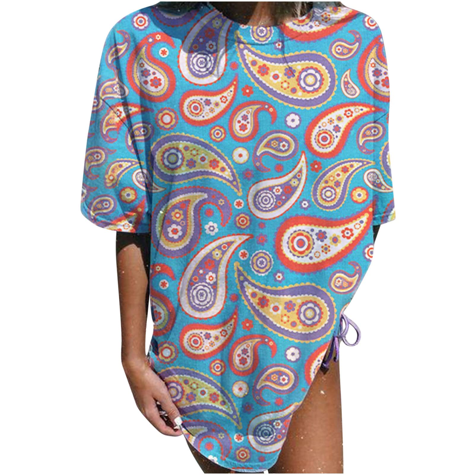 Vintage Printed Plus Size Women's Summer Tops - Soft Short Sleeve Casual Round Neck Tunic Tee Shirt | Trendy & Comfortable for Beach, Travel & Everyday Wear