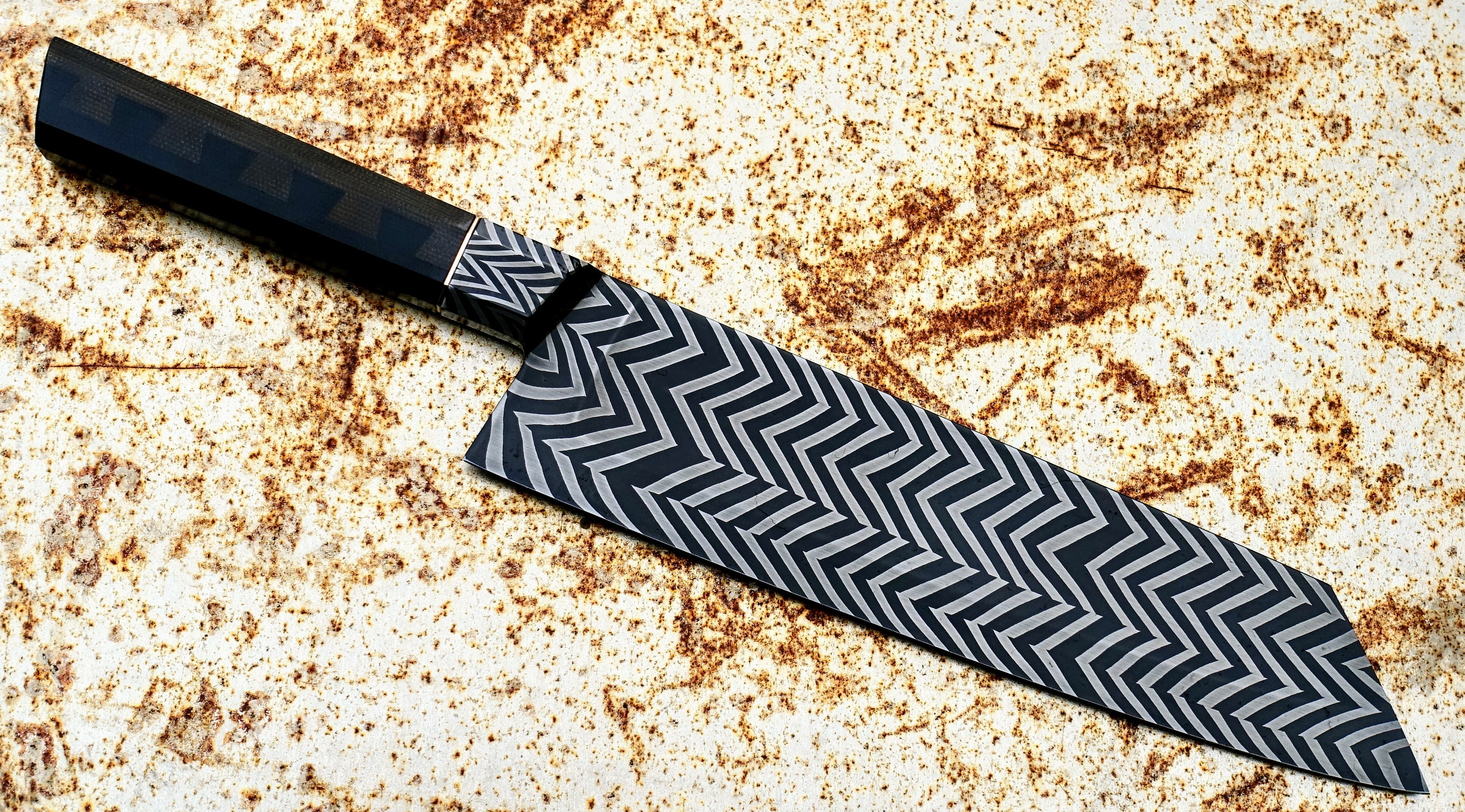 Premium Salem Straub 240mm K-Tip Gyuto Chef Knife - Handcrafted Japanese Herringbone Damascus Steel Integral Blade - Perfect for Sushi, Meat Slicing & Professional Kitchen Use