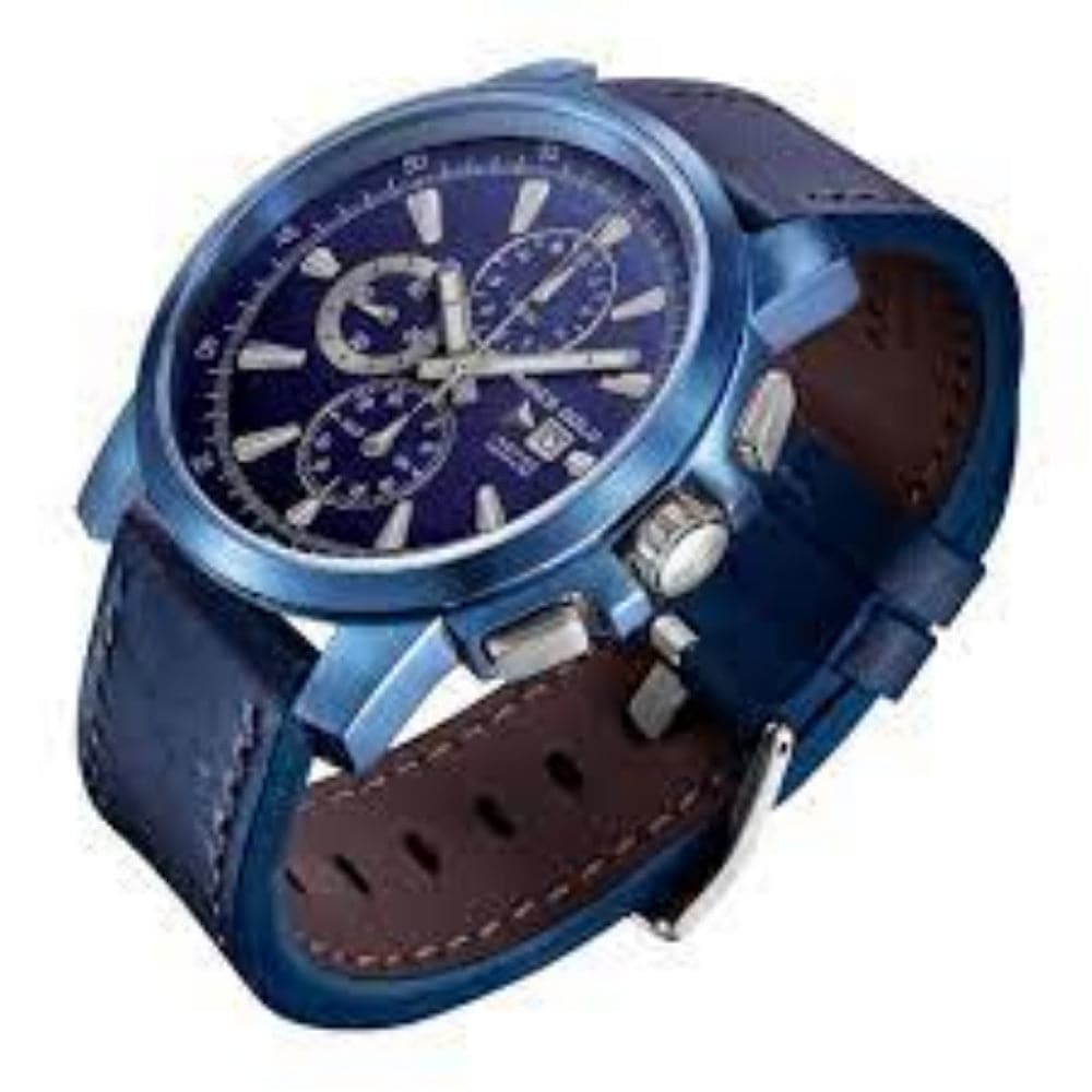 ARIES GOLD INSPIRE CONTENDER Blue Stainless Steel Men's Watch with Leather Strap - Waterproof Dress Watch for Business, Casual & Formal Occasions