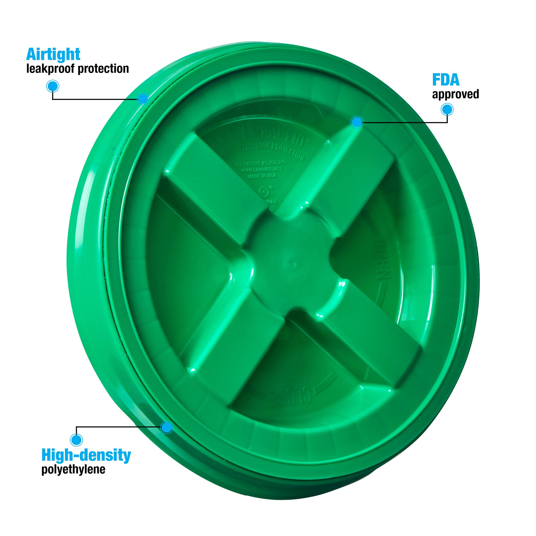 Food Grade Gamma Seal Lids for 3.5-7 Gallon Buckets (12 Pack) | BPA Free, Durable HDPE Reusable Pail Lids | Made in USA | Airtight Storage for Dry Goods, Pet Food & Emergency Supplies (Green)