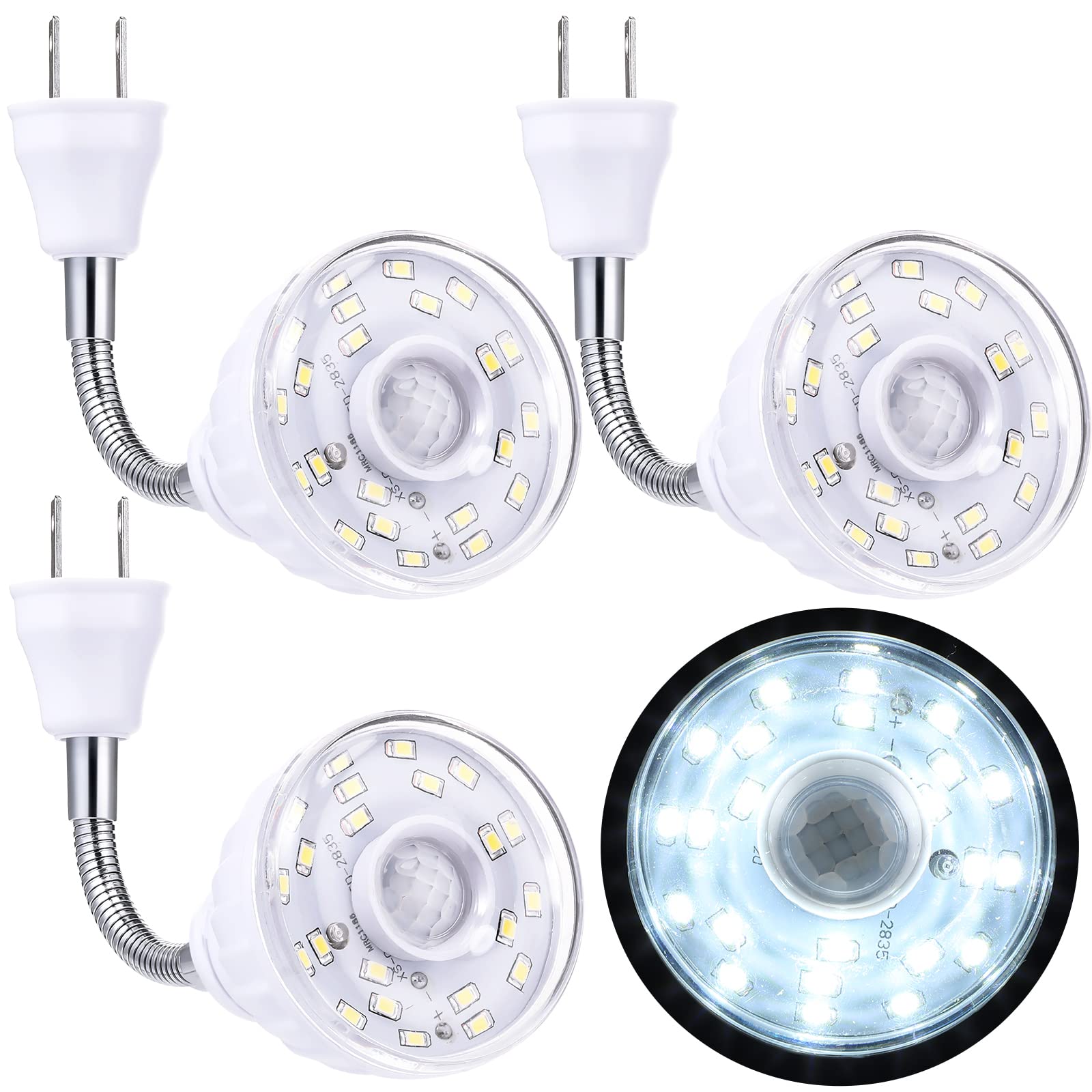 Yahenda 3 Pack Motion Activated LED Night Light - Smart Plug-in with Dusk to Dawn Sensor & PIR Motion Detector, 360° Rotating Design for Hallway, Stairway, Garage, Basement (Cool White) - Perfect for Safety Lighting and Energy Saving at Night