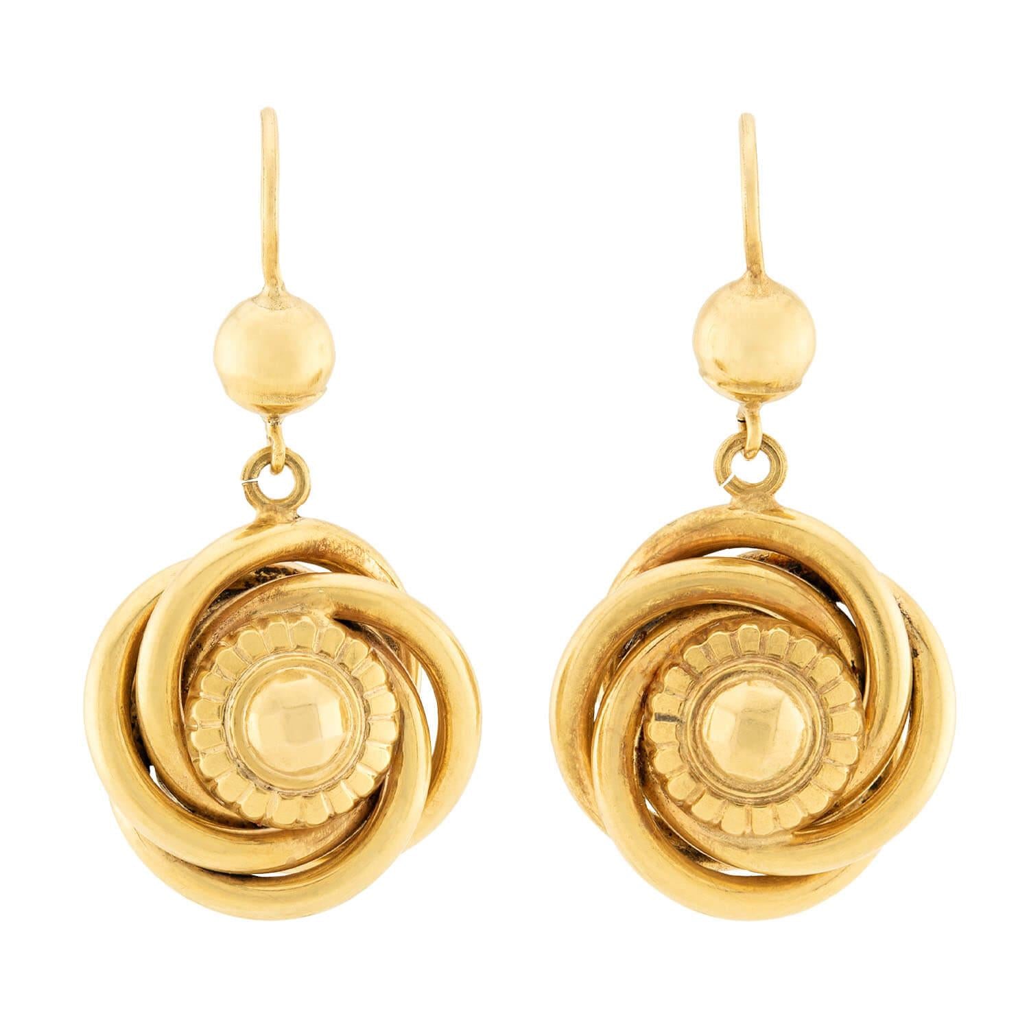 Victorian 9k Gold Knot Motif Dangle Earrings for Women - Elegant Vintage Jewelry for Parties, Weddings & Special Occasions