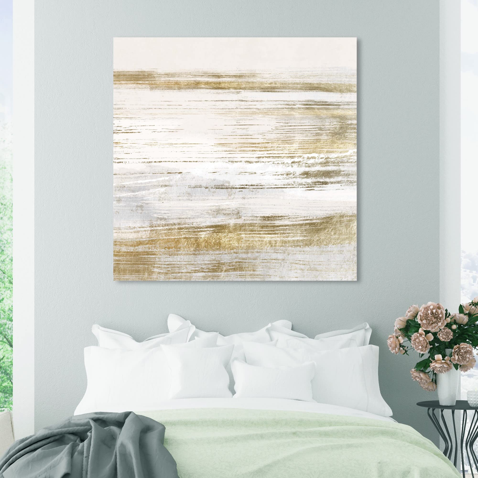 Blush Romance Gold Abstract Canvas Wall Art - 40x40 Inches Ready to Hang, Modern Home Decor for Living Room, Bedroom & Bathroom - Perfect for Adding Elegance & Style to Your Space